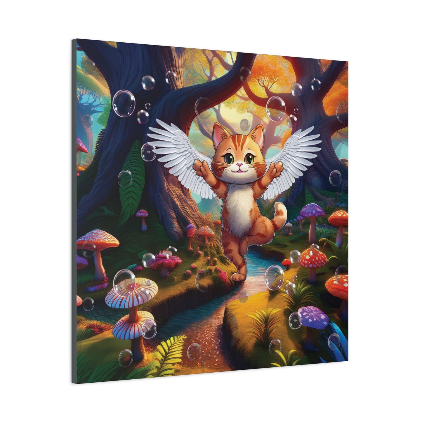 Winged Whiskers: Fantasy Cat's Magical Adventure - Canvas Print