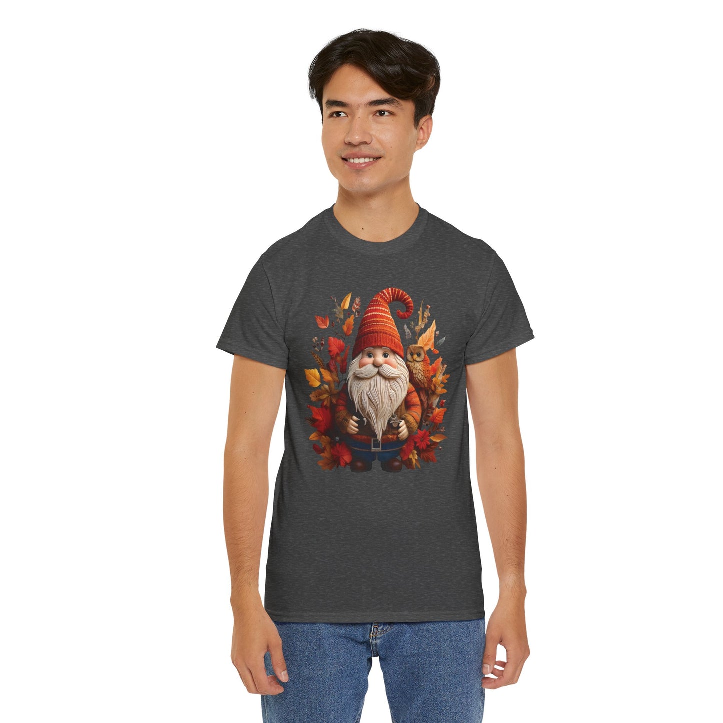 Gnome & Owl Autumn Harmony โ Cozy Magic for the Season ๐๐งก - Tee, Fall T-Shirt, Cozy Halloween Shirt, Pumpkin Spice Gift, Unisex Cotton Top
