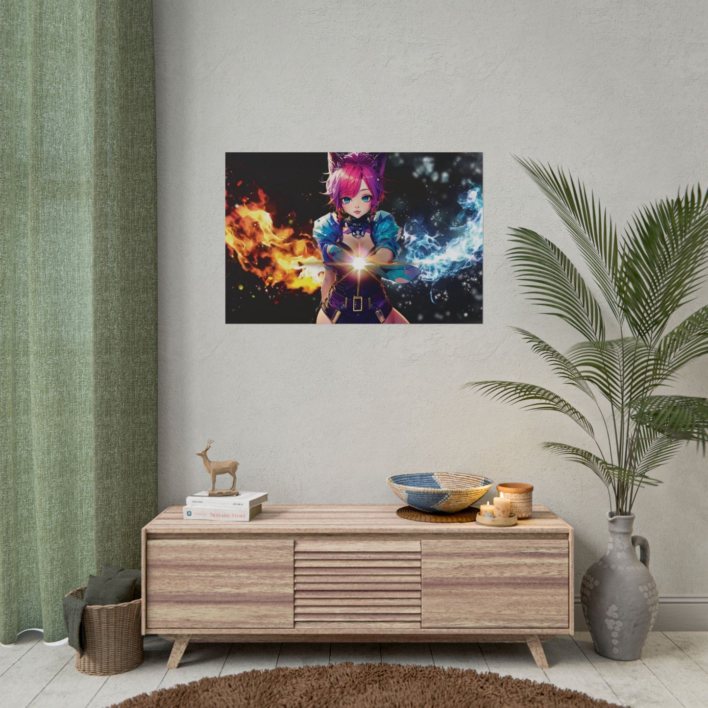 Canvas Print Elemental Balance: Flame & Frost Anime Fantasy Poster