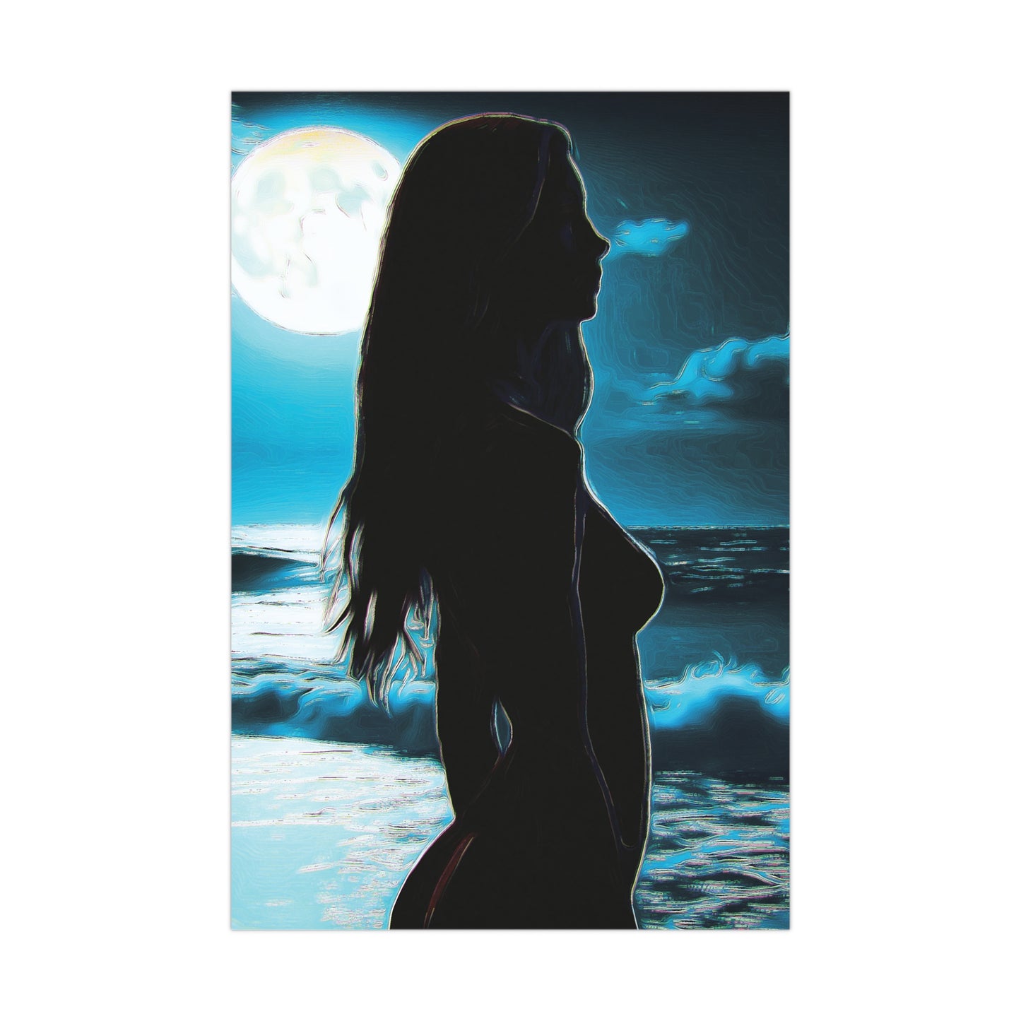 Moonlit Reflections – Serenity, Strength & Ocean Calm in One Magical Moment 🌊🌕 - Moonlit Silhouette Matte Poster, Bedroom Decor, Nighttime Art, Mystical Home Aesthetic, Gift for Art Lovers