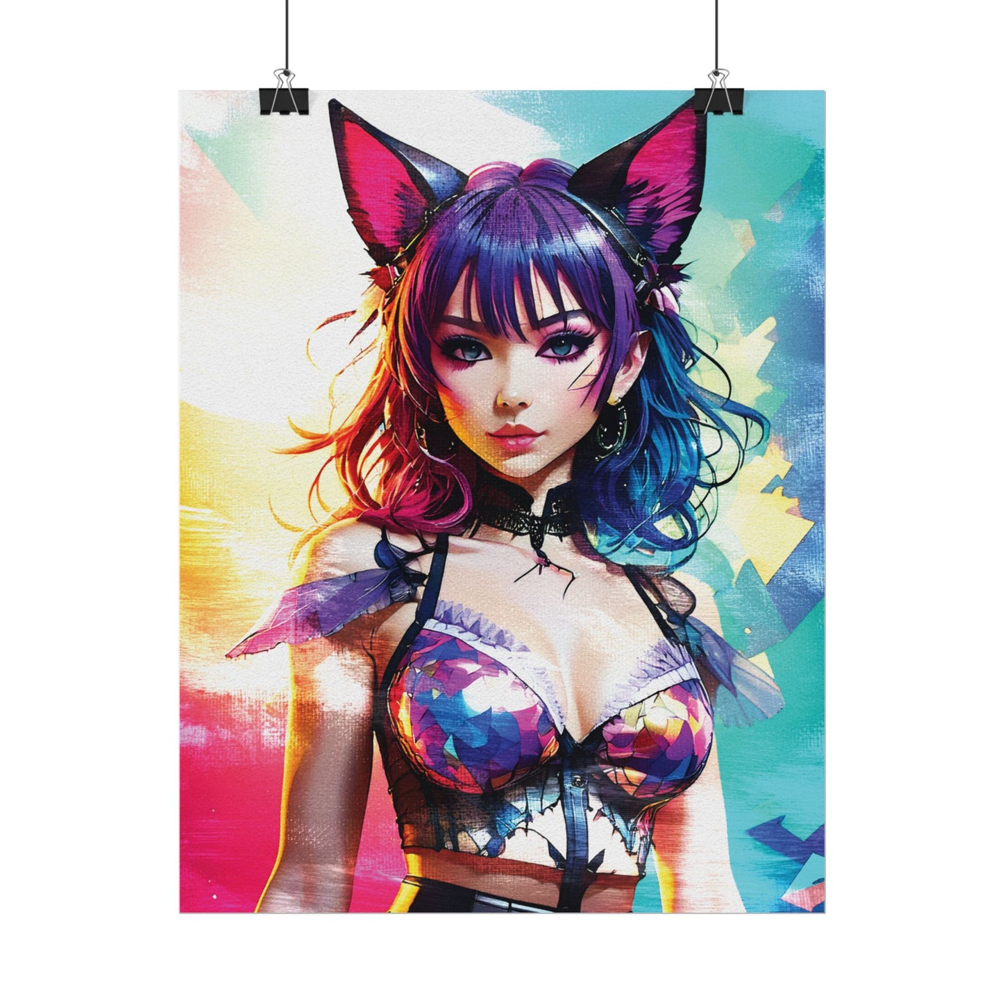 Vibrant Anime Cat Girl Rolled Poster - Colorful Wall Art for Anime Lovers