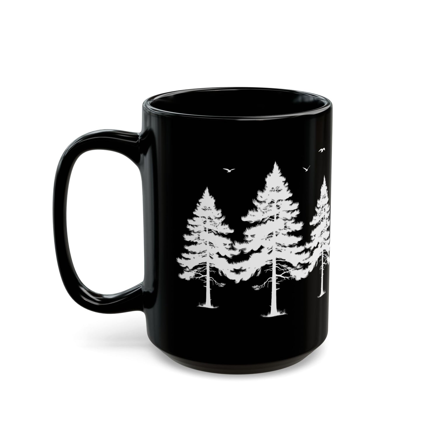 Serene Forest Black Mug - 11oz & 15oz Coffee Cup for Nature Lovers