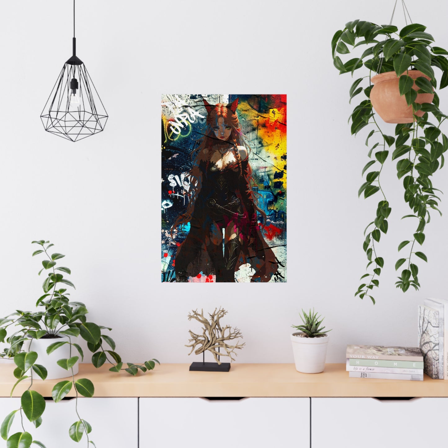 Warrior Anime Catgirl – Urban Fantasy Power on . - Vibrant Art Matte Poster, Urban Decor, Anime Wall Art, Gift for Collectors, Home Aesthetic