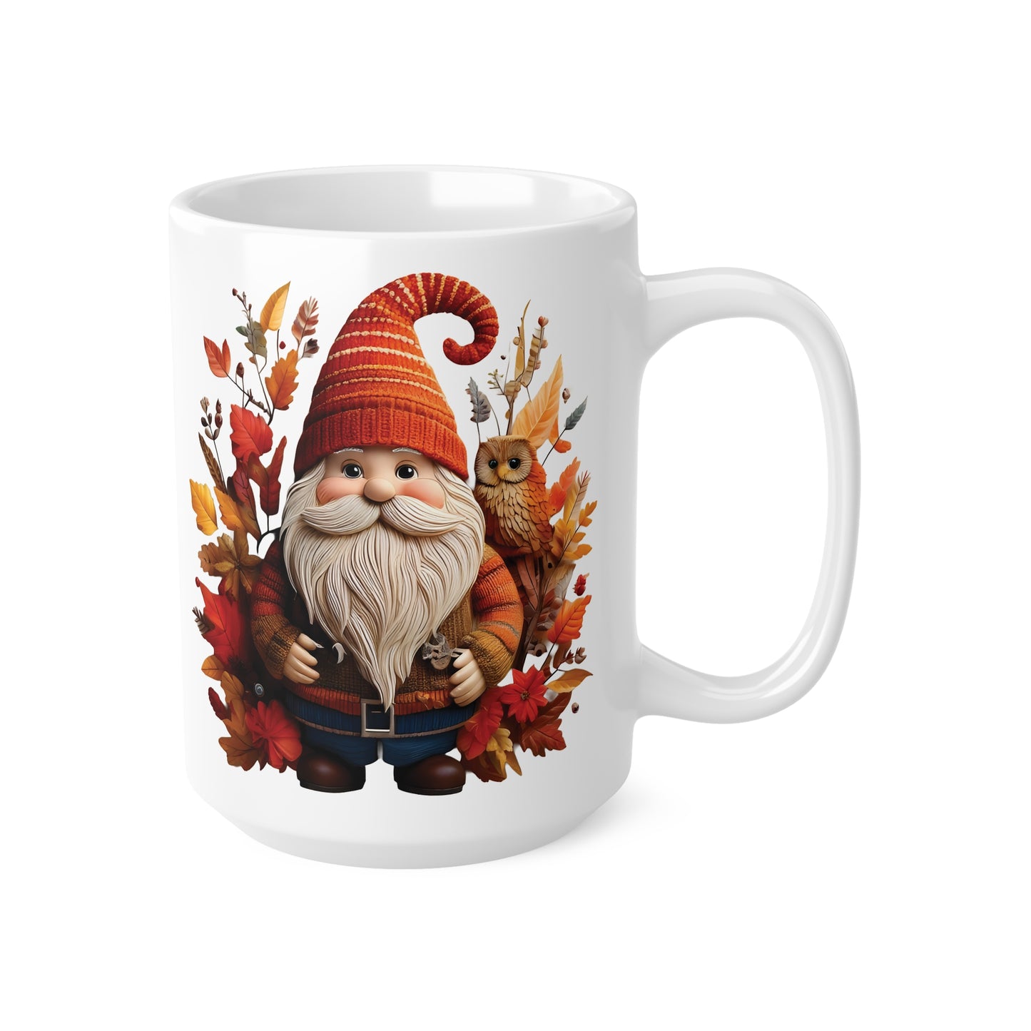 Gnome & Owl Autumn Harmony β Cozy Magic for the Season ππ§‘ - Coffee Cup, Cozy Ceramic Mug for Fall, Owl and Gnome Design, Perfect for Halloween, Thanksgiving, Gift Idea