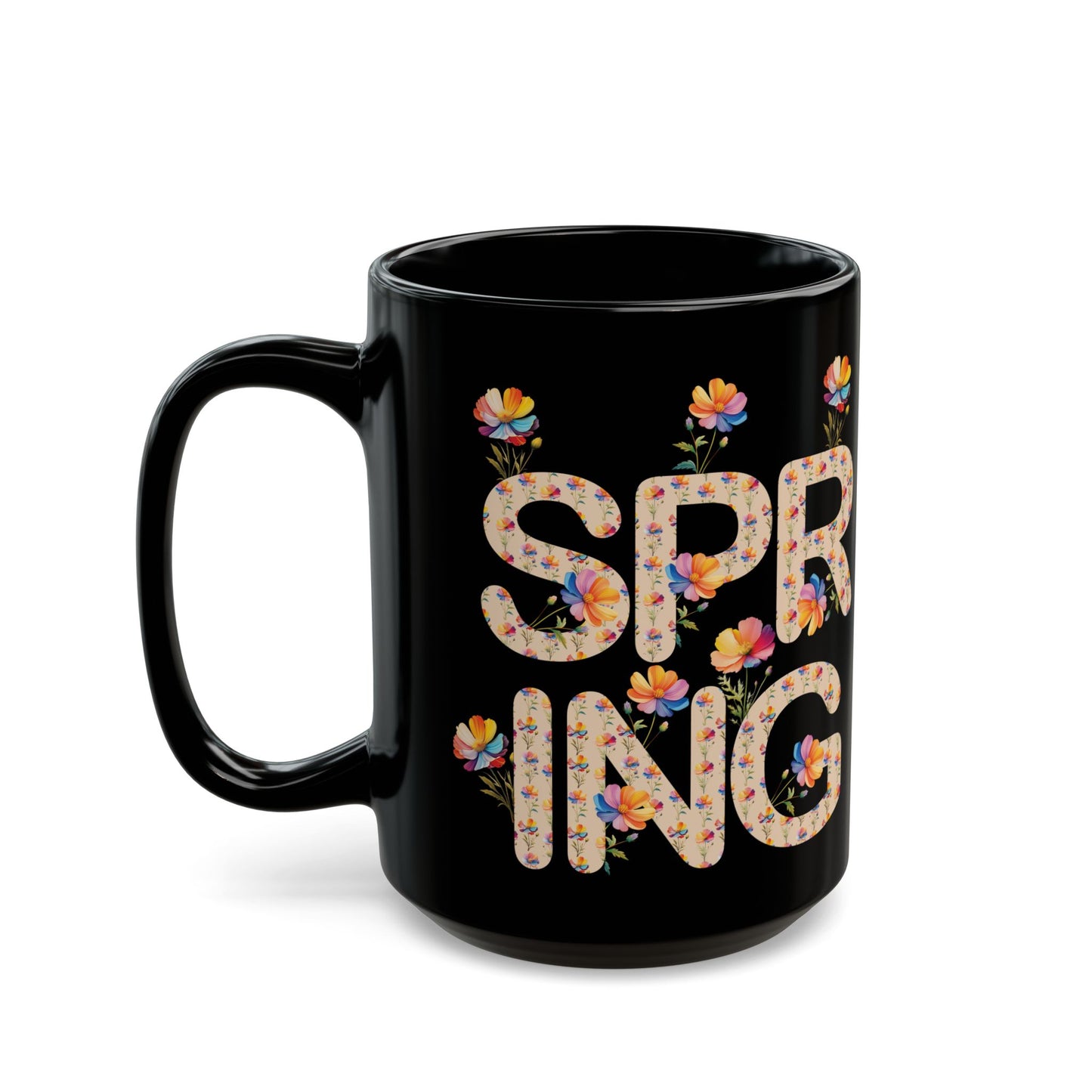Floral Spring Black Mug - 11oz & 15oz