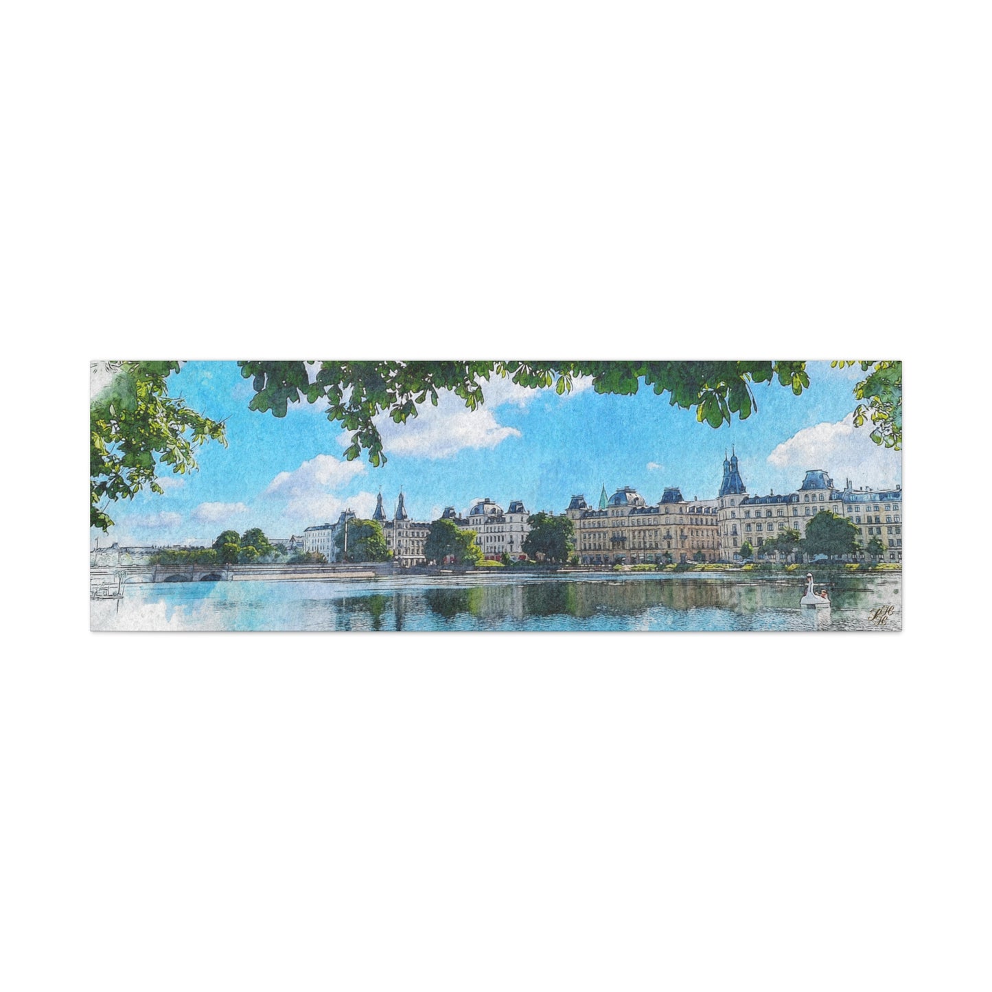 'The Lakes' Copenhagen - Canvas Print Watercolor Art -
