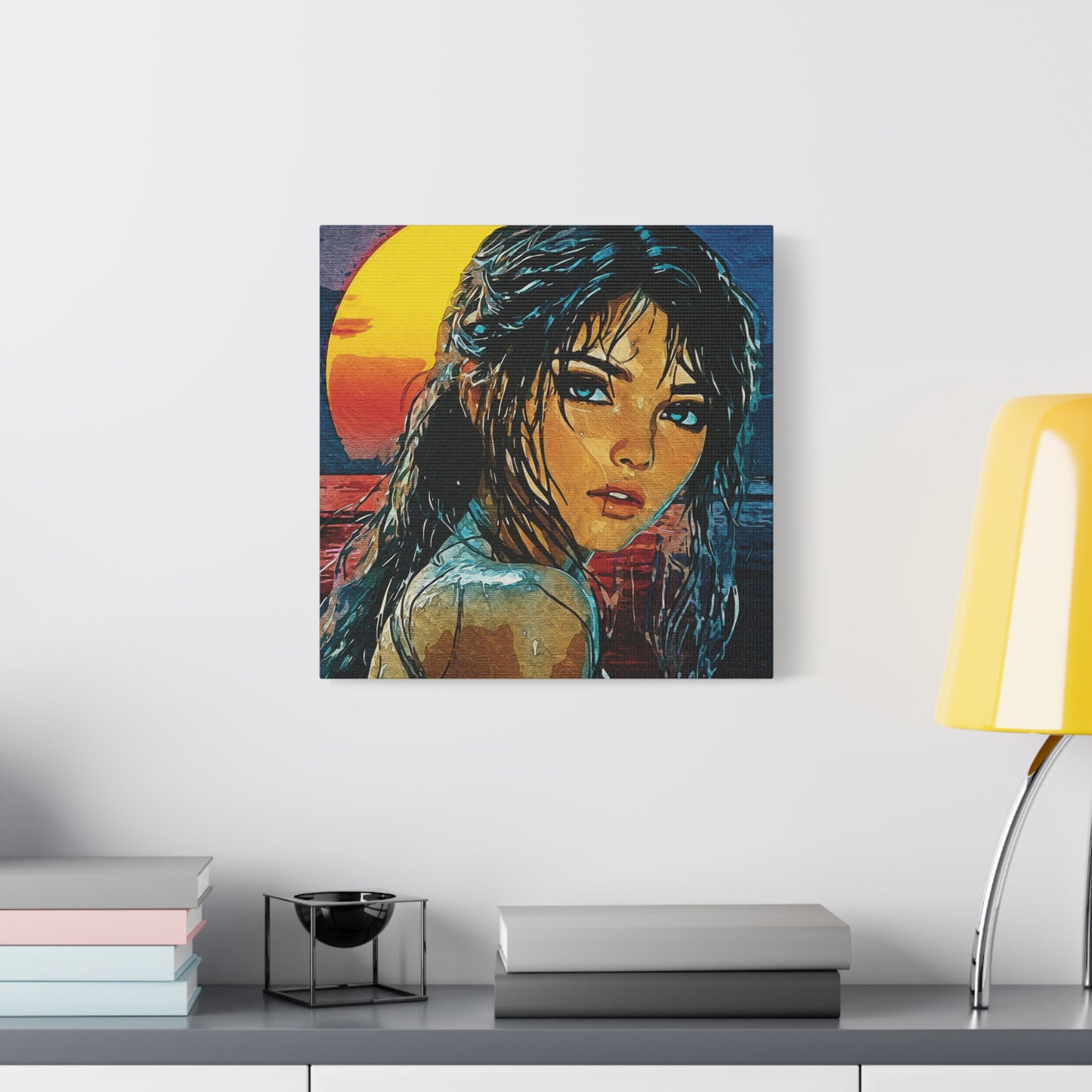 "Golden Hour Goddess: Vibrant Pop Art Vision" - Stylish Art Canvas Print, Home Decor, Wall Art, Gift for Art Lovers, Bohemian Decor, Unique Artwork