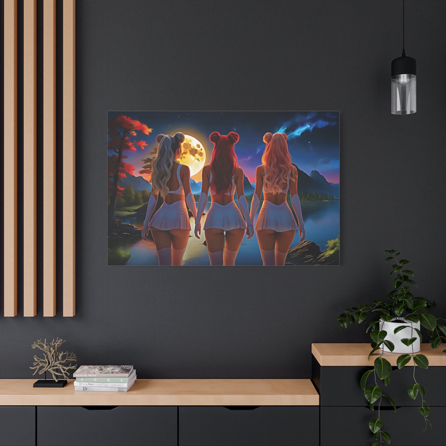 π Moon Sisters: Unity in Light, Magic in MotionCanvas Wall Art - Enchanting Moonlit Retreat, Bohemian Decor, Gift for Friends, Home Decor, Unique Wall Art, Girls Night In