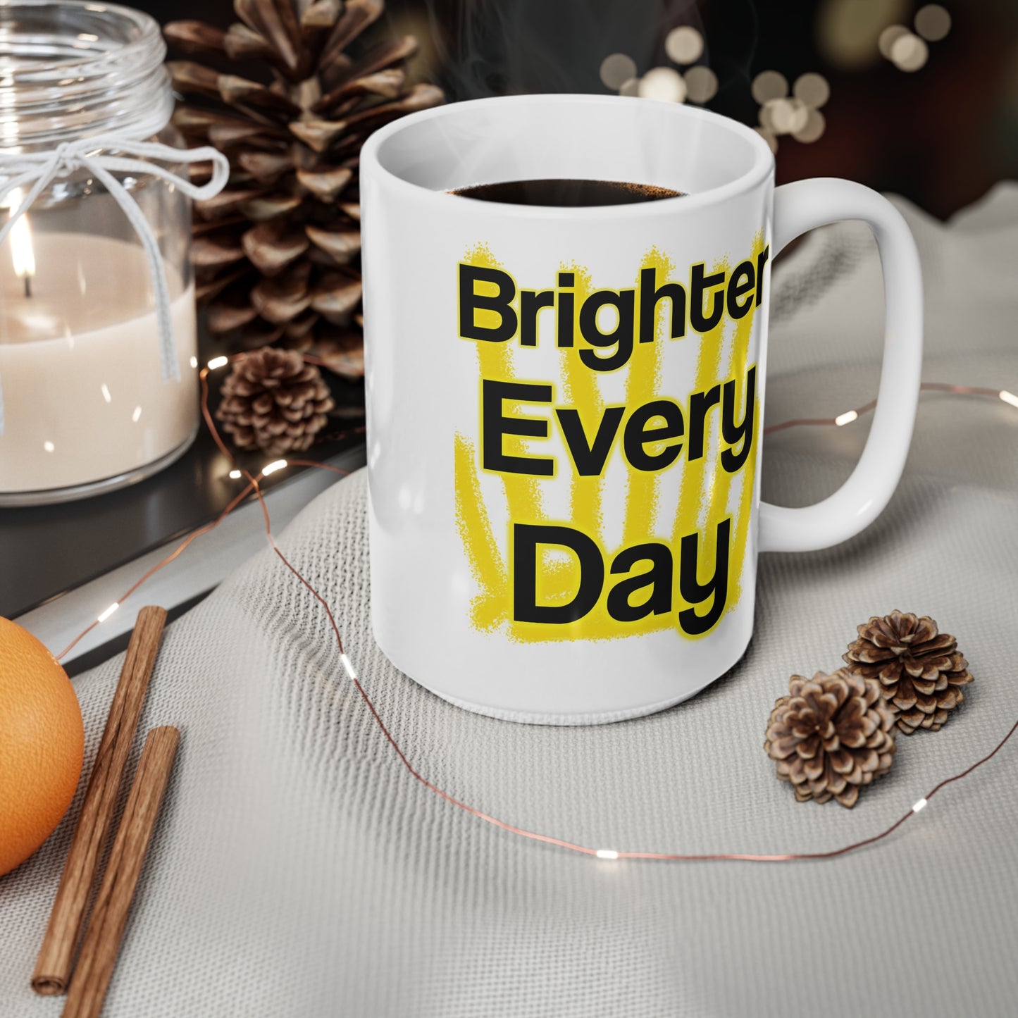 Brighter Every Day – Wear Hope in Bold Yellow Brushstrokes ☀️✨ - Brighter Every Day Coffee Mug, Inspirational Cup for Home or Office, Motivational Gift, Perfect for Coworkers and Friends
