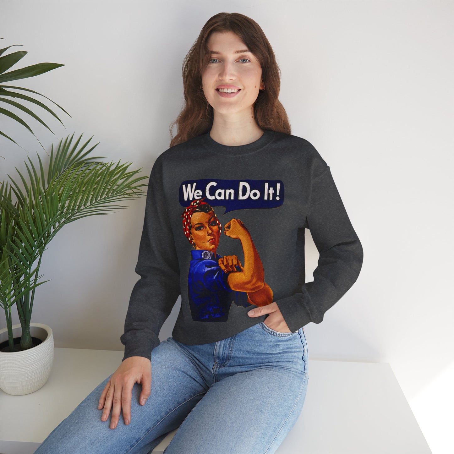 Empowerment Pop Art | Bold "We Can Do It" T-Shirts, Sweatshirts, Mugs & Wall Art for Inspiration - Empowering Rosie Crewneck Sweatshirt | Motivational Gift, Casual Wear, Feminism, Women’s Apparel, Inspirational Fashion