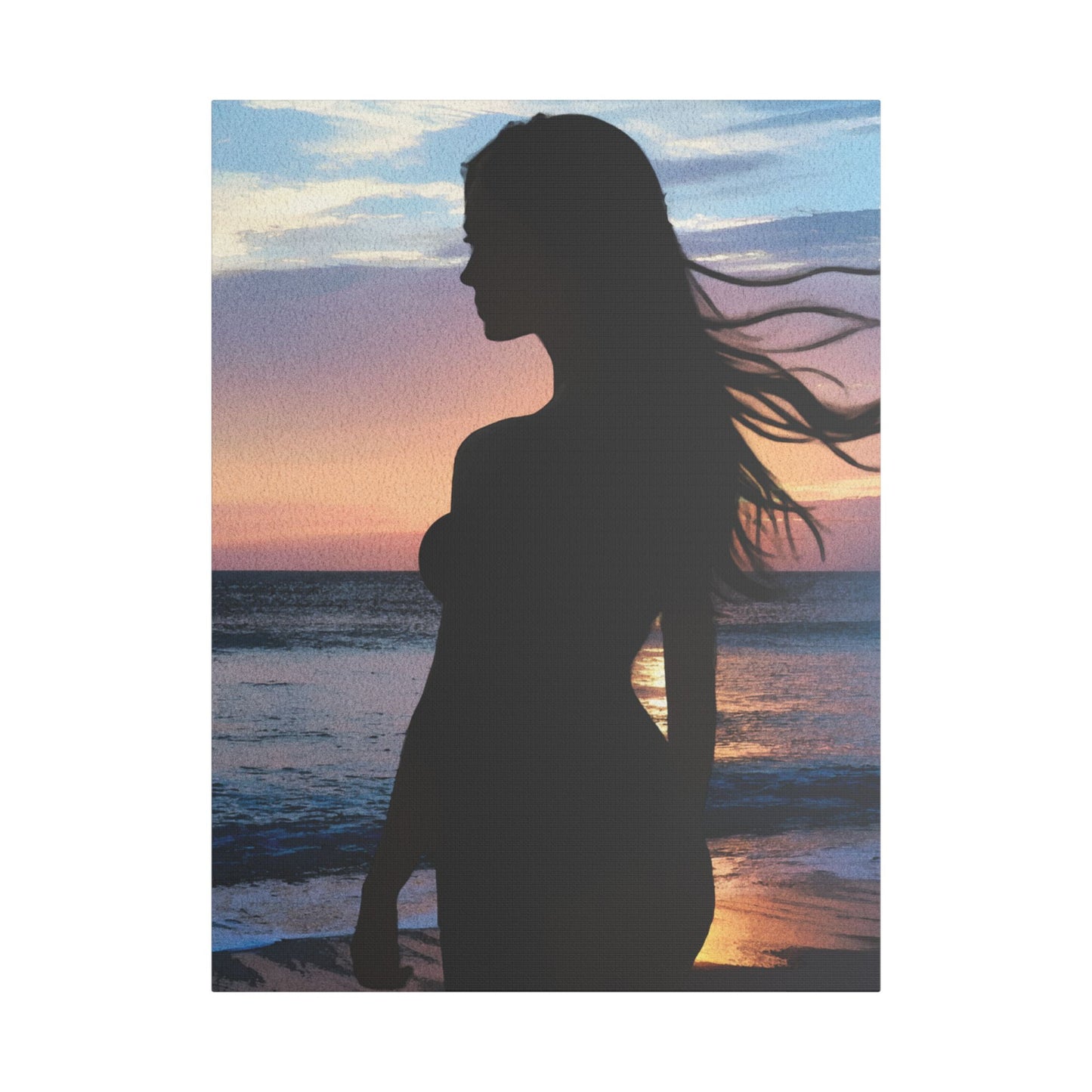Whispers of the Horizon – Serene Silhouette at Sunset Capturing Peace, Beauty, and Timeless Grace - Satin Canvas Wall Art, Elegant Silhouette Beach Decor, Serenity Artwork, Perfect Gift for Home, Office, and Special Occasions