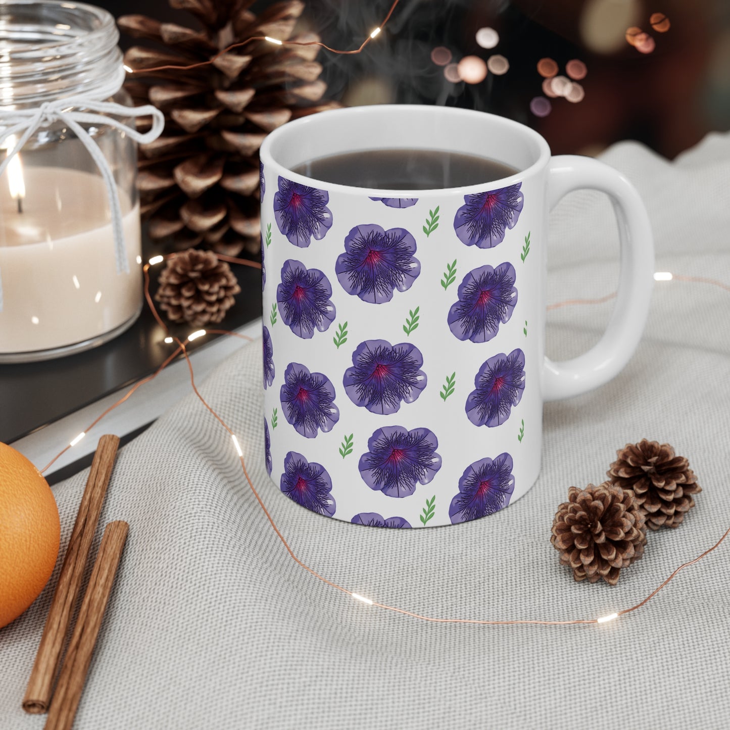 "Petunia" Vibrant Floral Ceramic Coffee Cups - 11oz & 15oz for Nature Lovers