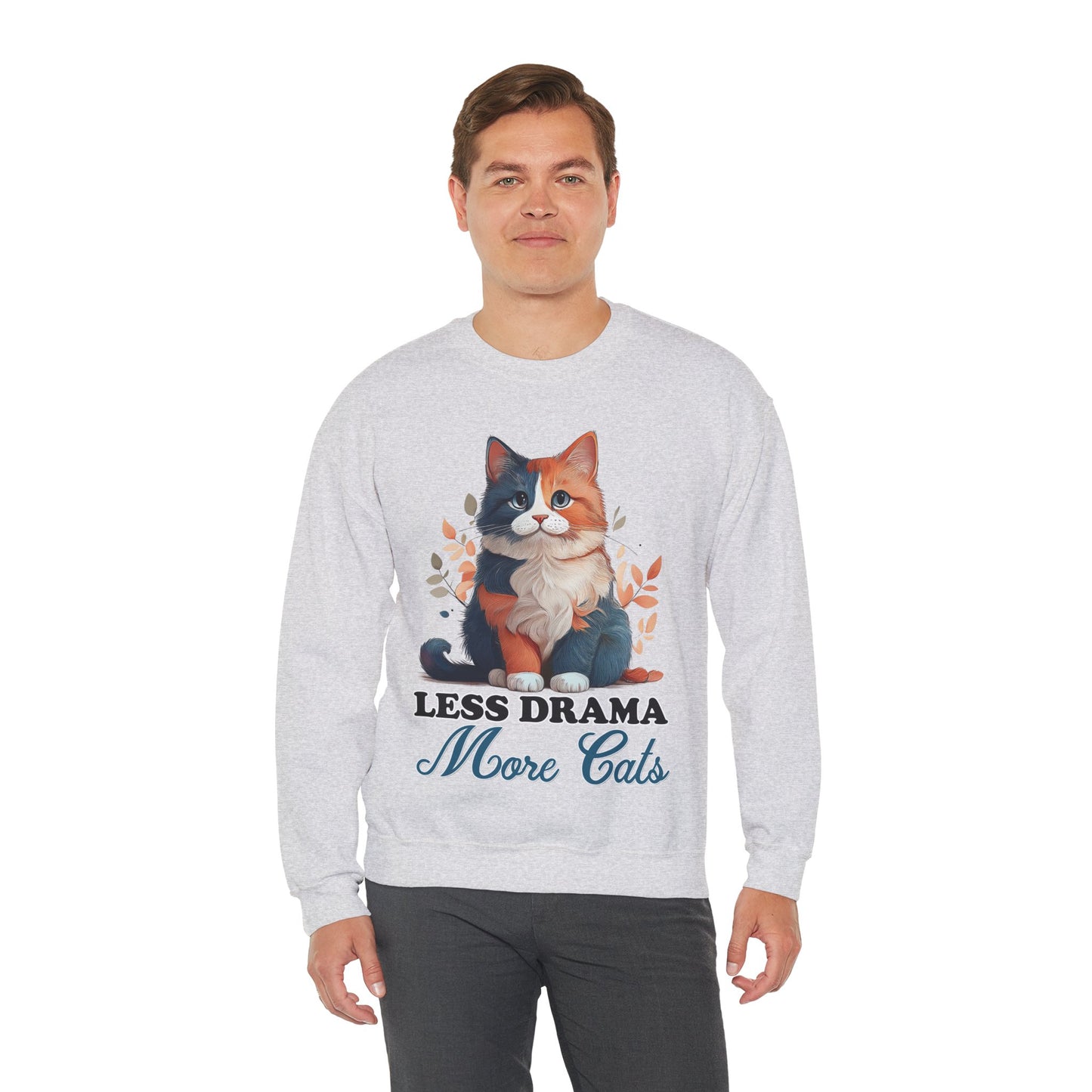 Less Drama, More Cats โ Purrfect Peace in Style ๐พโจ - Cat Lover Crewneck Sweatshirt | Less Drama More Cats | Cozy Gift for Cat Owners, Animal Lovers, Cute Cat Sweatshirt
