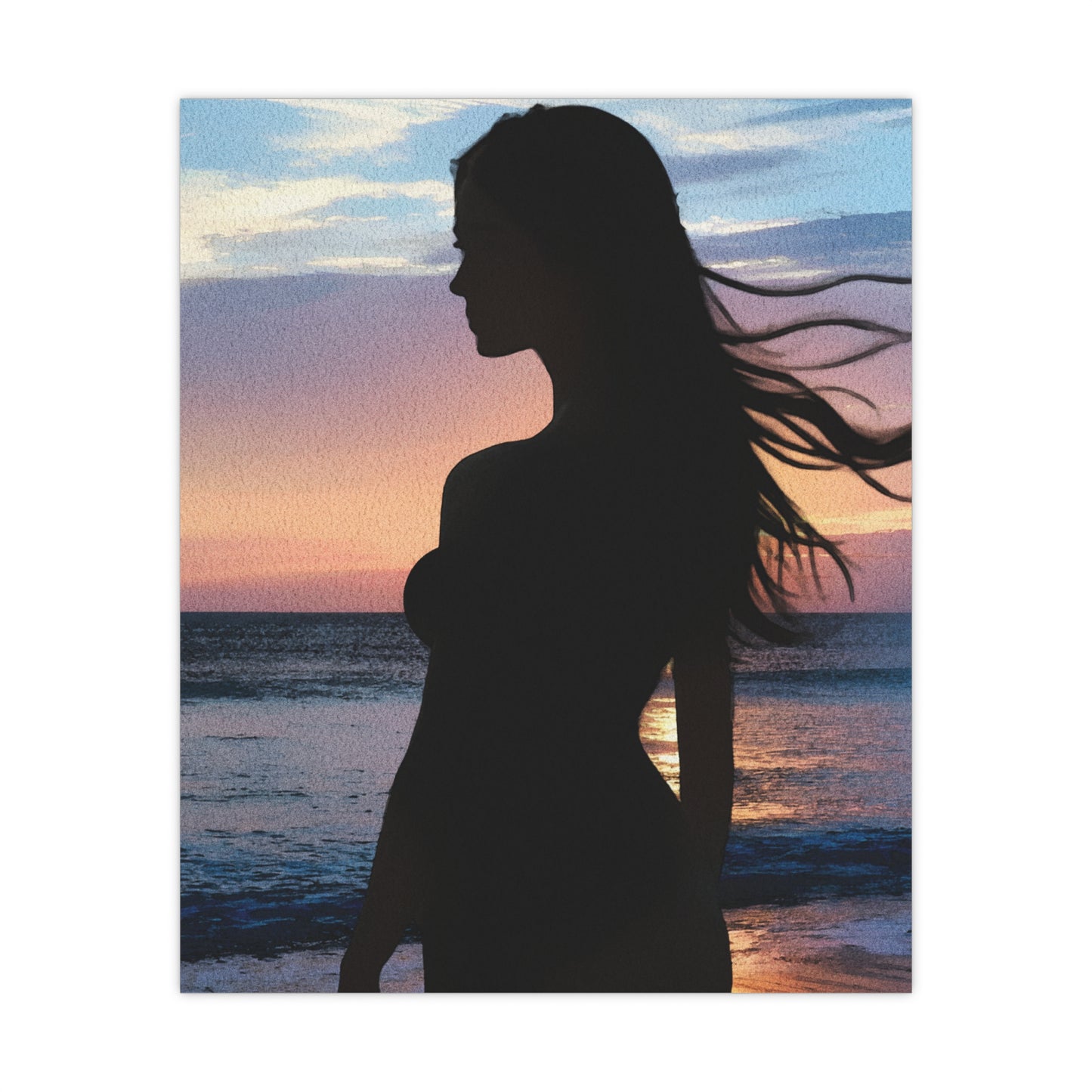 Whispers of the Horizon – Serene Silhouette at Sunset Capturing Peace, Beauty, and Timeless Grace - Silhouette Beach Matte Poster, Wall Art, Home Decor, Aesthetic Print, Artistic Decoration