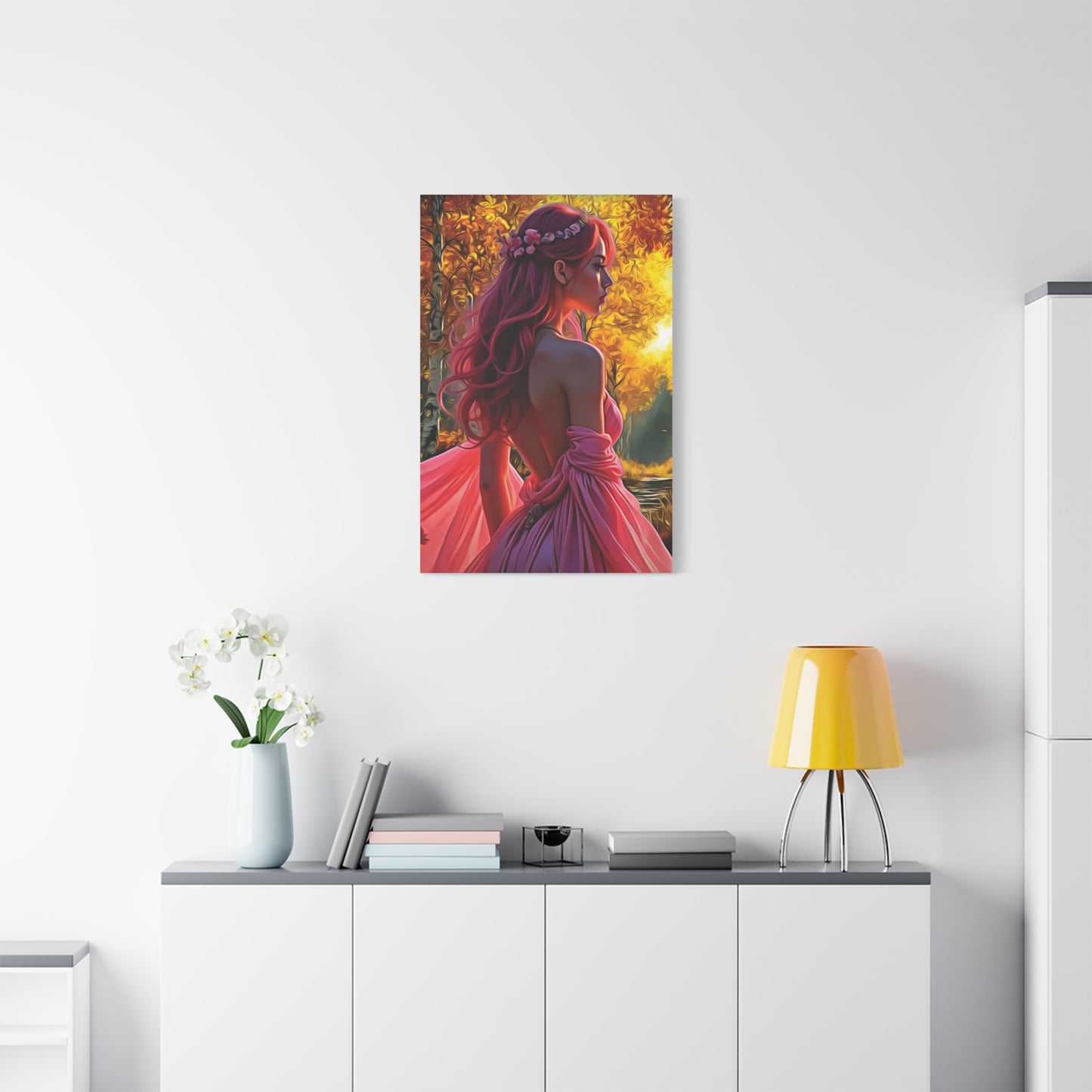 Beauty in Pink – Elegance Blossoms in Autumn Light - Stretched Canvas Art Piece, Elegant Home Decor, Wall Art, Modern Art Display, Gift for Art Lovers, Perfect for Any Occasion