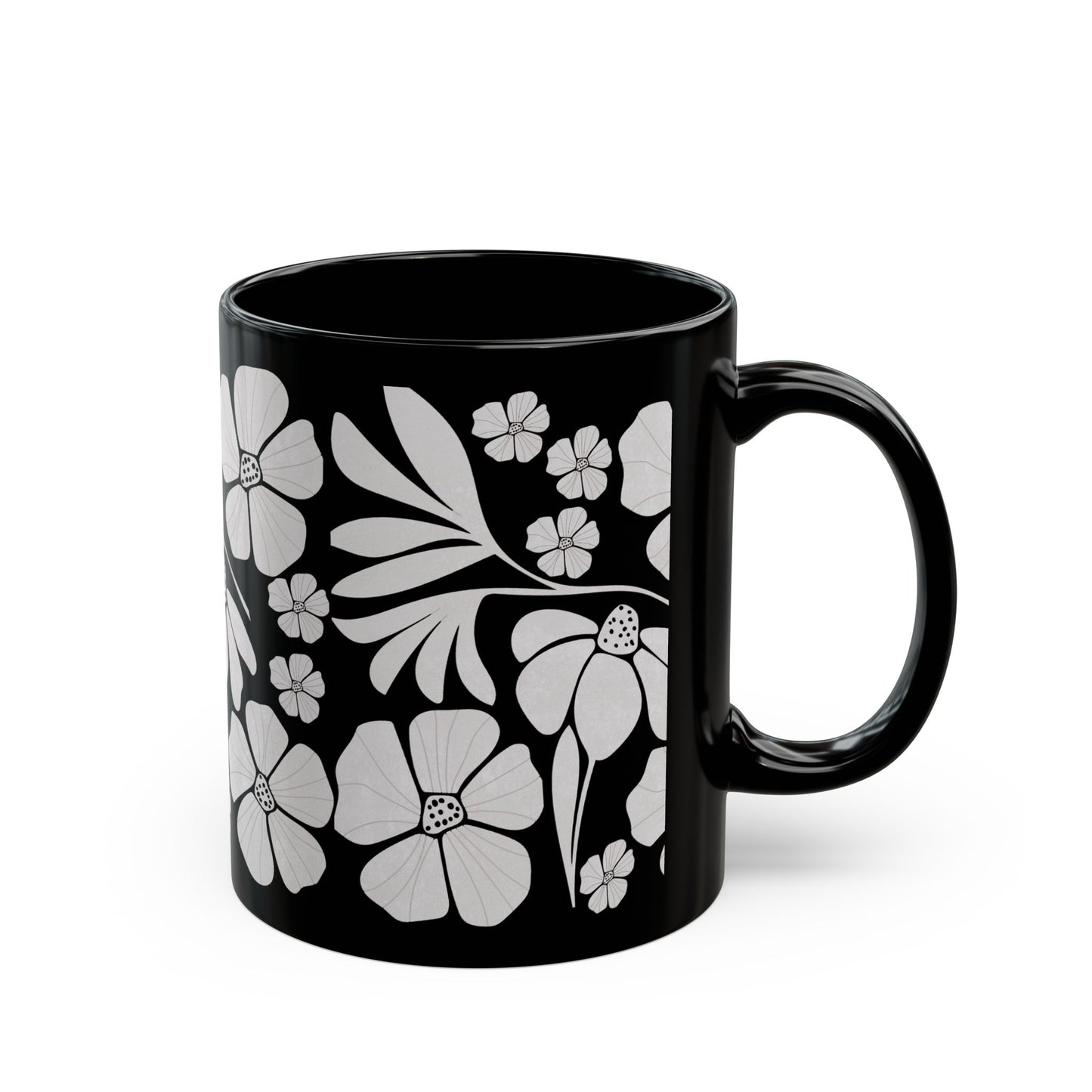 Elegant Floral Black Boho Style Mug - Perfect Gift for Tea and Coffee Lovers