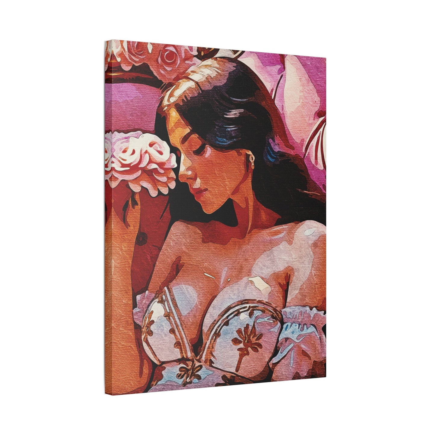 "Rose Garden Dreams: Vintage Beauty Blooming in Warm Sunset Hues and Timeless Romance" - Satin Canvas, Stretched