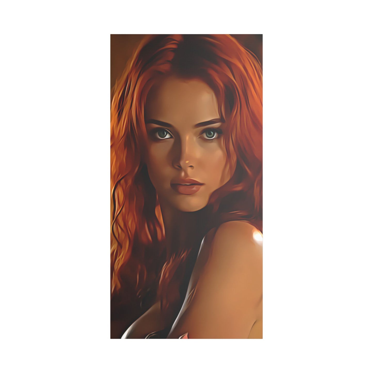 Fiery Muse: Ignite Your Passion with the Radiant Gaze of the Crimson Enchantress - Stretched Canvas Art Print, Vibrant Wall Decor, Art for Living Room, Unique Gift for Art Lovers, Home Decor