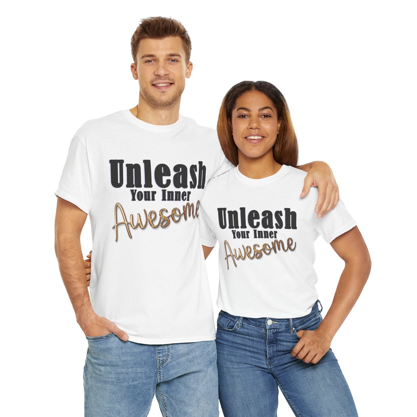 Unisex Heavy Cotton Tee - 'Unleash Your Inner Awesome' Inspirational Shirt