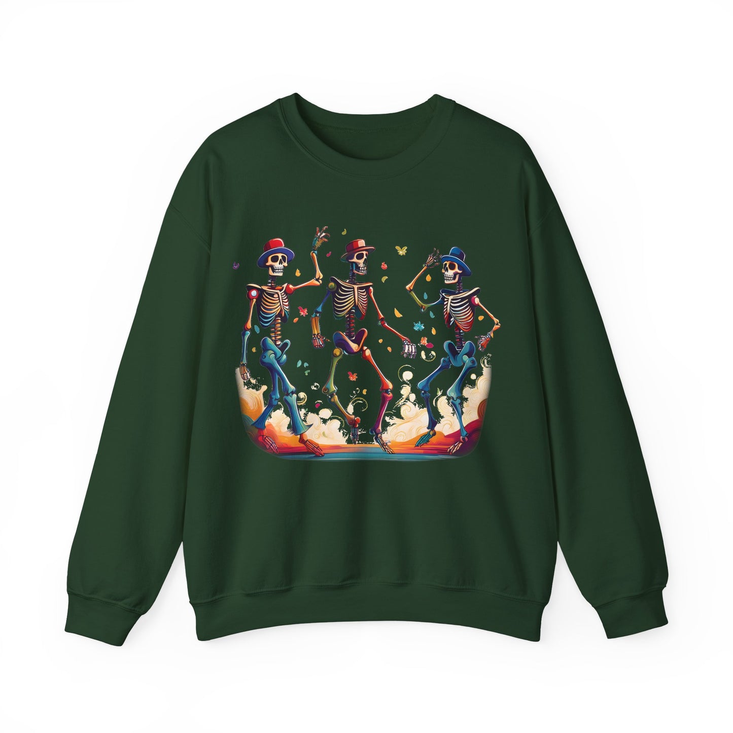 Dancing Skeletons Halloween Party - Spooky Fun Celebration Art - Festive Autumn Spirit Collection - Spooky Skeleton Dance Crewneck Sweatshirt, Halloween Sweatshirt, Unisex Fall Apparel, Casual Skeleton Top, Fun Halloween Gift