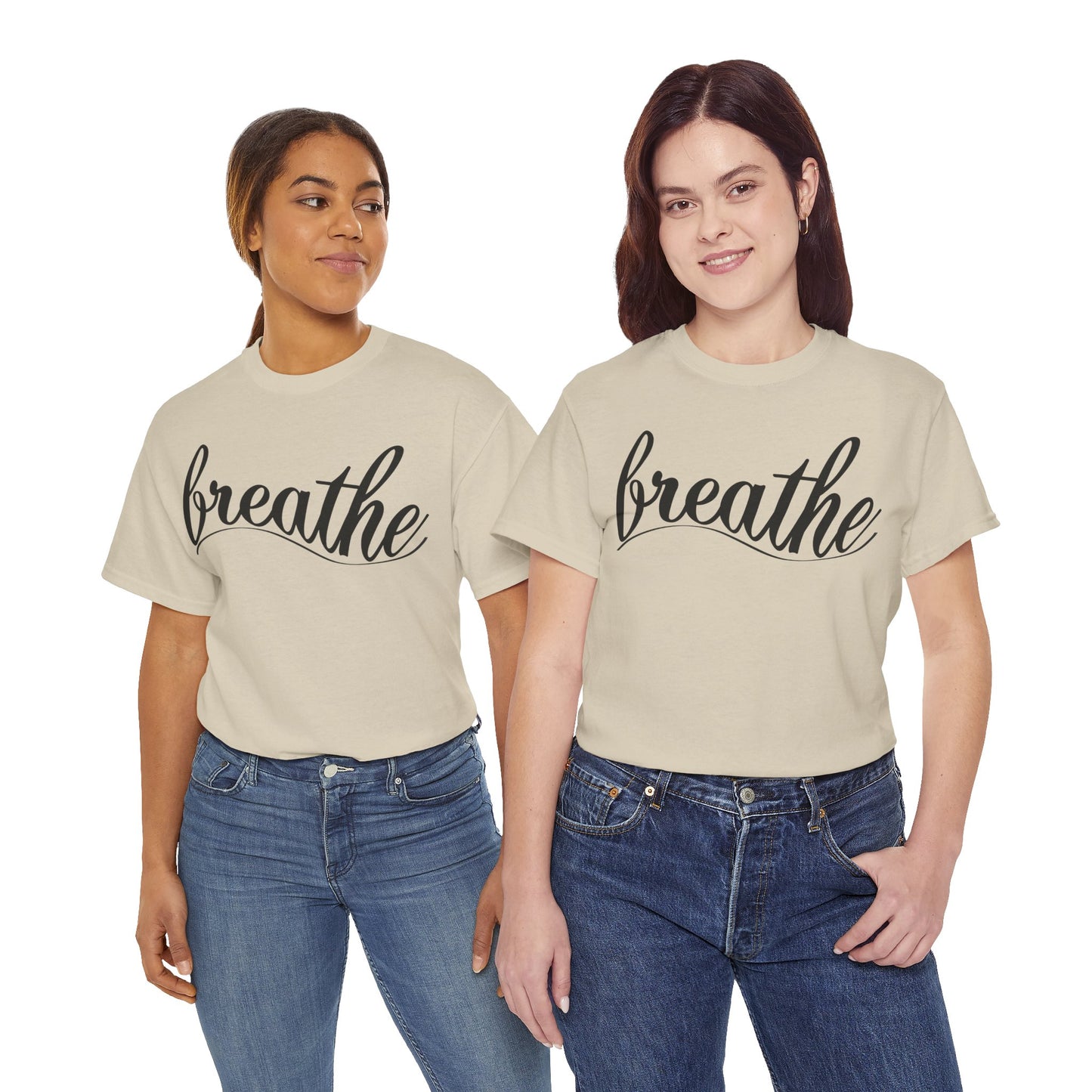 Unisex Heavy Cotton Tee - 'Breathe' Motivational Relaxation Shirt