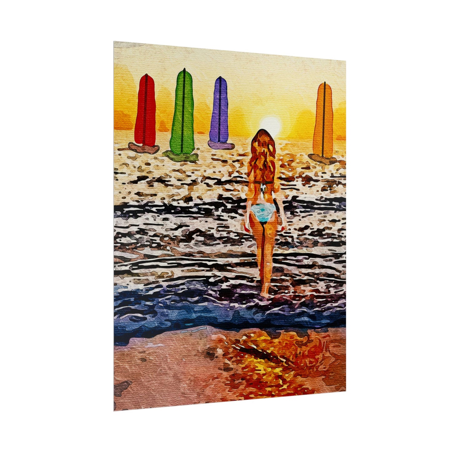 "Chasing Horizons: A Sunset Journey of Hope and Serenity Beyond the Waves" - Beach-Themed Rolled Posters, Decorative Wall Art, Summer Decor, Coastal Vibe, Surfing Gift, Ocean Sunset Print