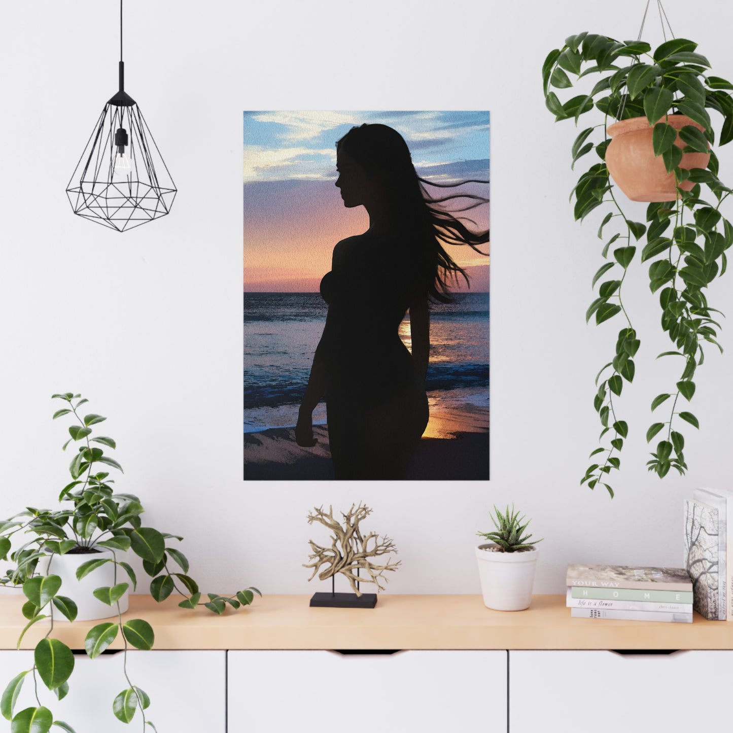 Whispers of the Horizon – Serene Silhouette at Sunset Capturing Peace, Beauty, and Timeless Grace - Silhouette Beach Matte Poster, Wall Art, Home Decor, Aesthetic Print, Artistic Decoration