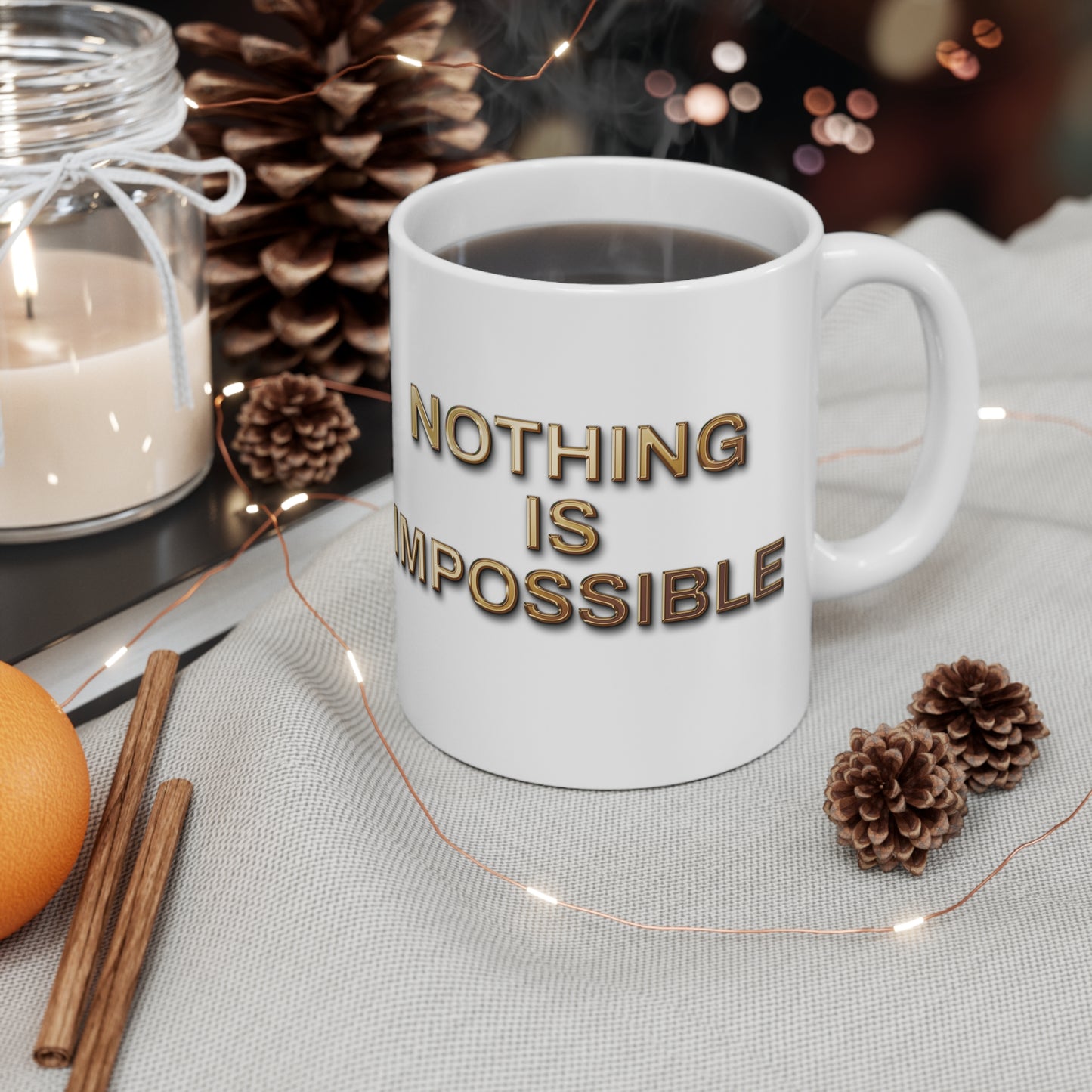 'Nothing Is Impossible' – Bold Gold Motivation for Everyday Warriors - Inspirational Ceramic Coffee Cups - Motivational Mug, Gift for Coffee Lovers, Office Decor, 11oz & 15oz