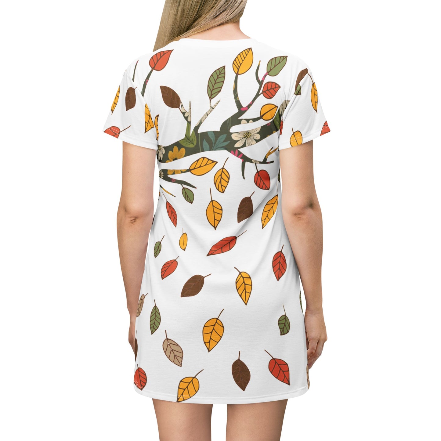 Autumn Leaves Design T-Shirt Dress