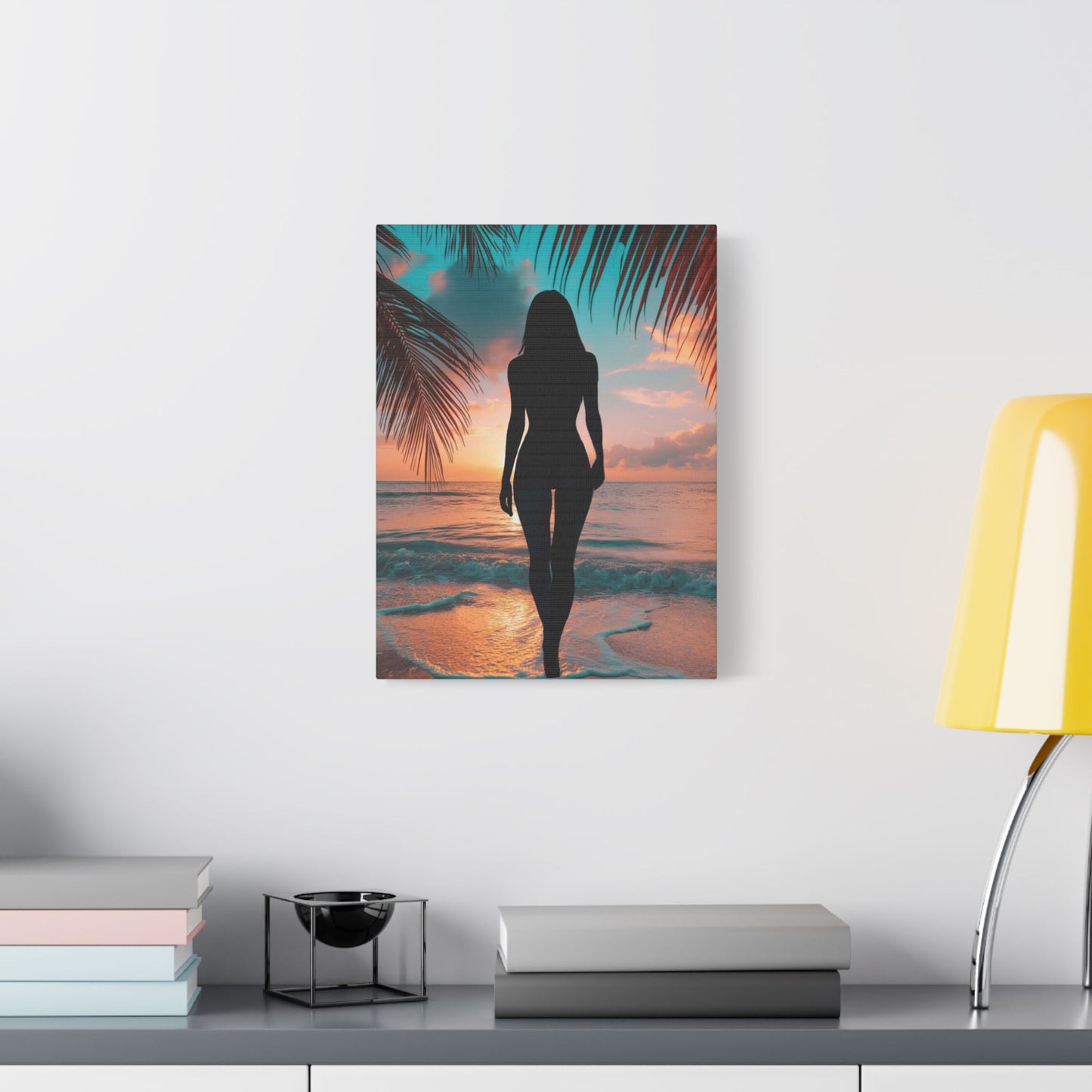 Sunset Spirit – Where Silhouettes and Palm Dreams Meet the Sea - Beach Sunset Canvas Art, Coastal Wall Decor, Tropical Home Decor, Silhouette Print, Relaxing Artwork, Perfect Gift for Nature Lovers