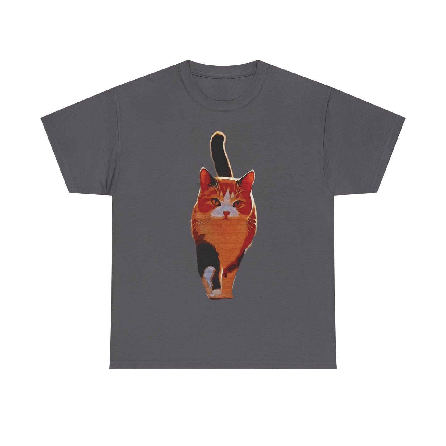 “Confident Stride: The Tri-Color Cat That Walks Like It Owns the World” - Cat Lover Unisex Heavy Cotton Tee, Cute Cat Shirt, Pet Lover Gift, Animal Tee, Casual Fashion, Gift for Cat Owners