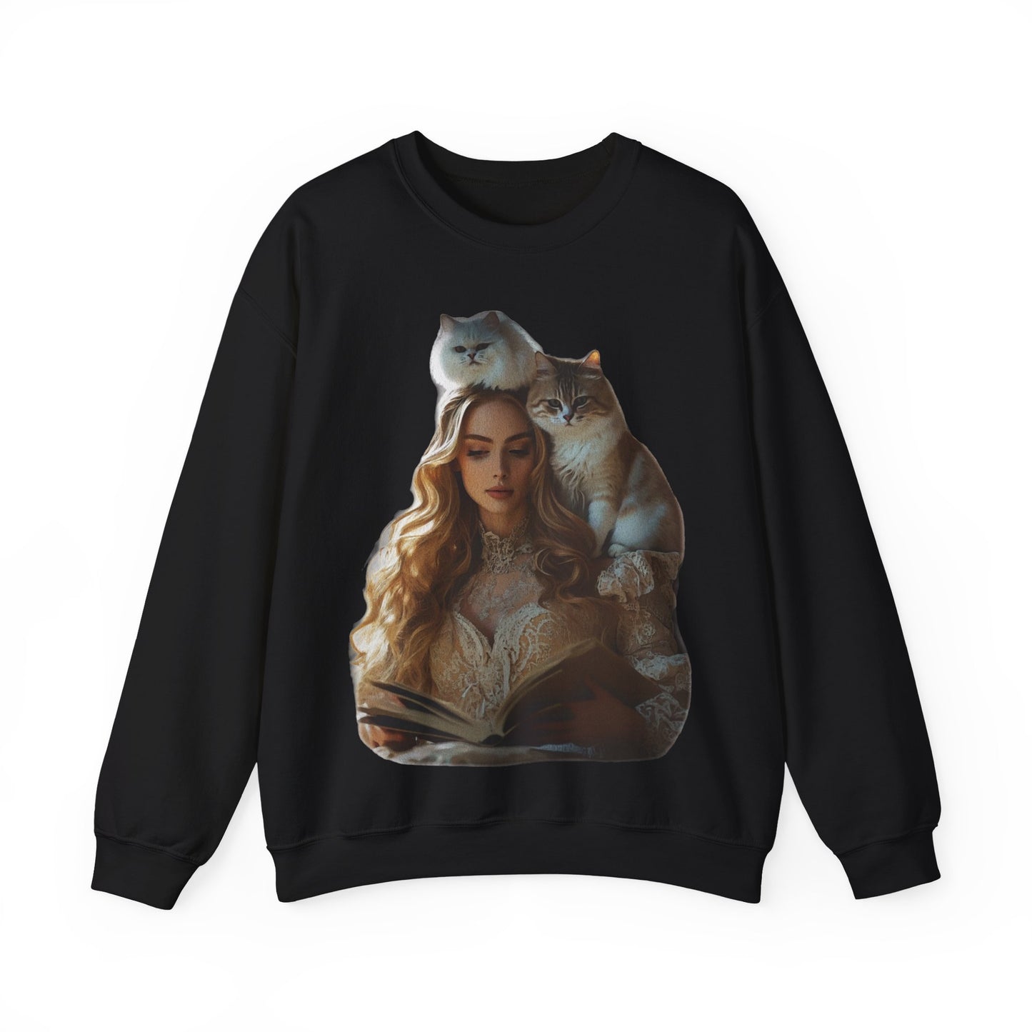 “Chapters & Companions: Peaceful Moments with Books, Cats, and Cozy Souls” - Cozy Cat Lover Sweatshirt, Cat Sweatshirt, Unisex Sweatshirt, Gift for Cat Lovers, Cute Crewneck, Animal Lover Apparel