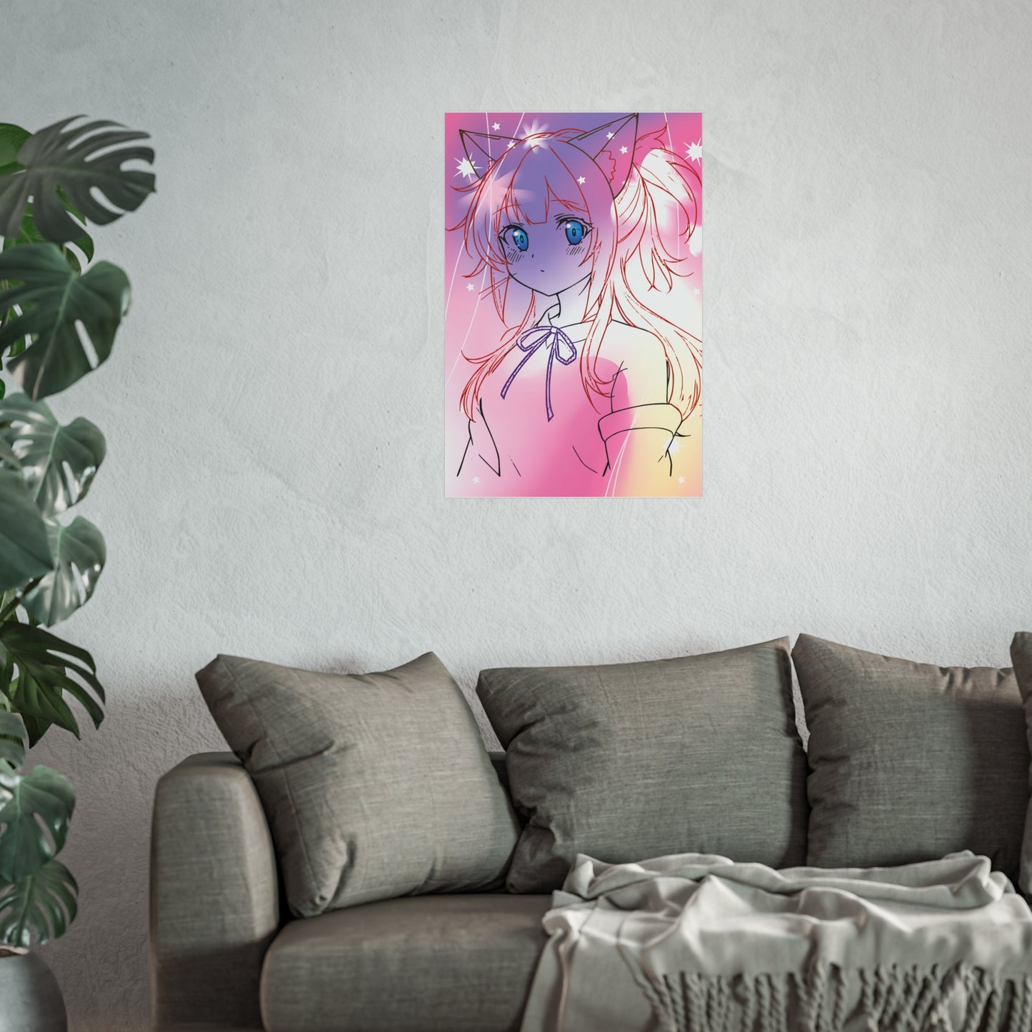 Whimsical Anime Fine Art Poster, Bedroom Wall Decor, Gift for Anime Lovers, Fantasy Art Print, Cute Home Aesthetic