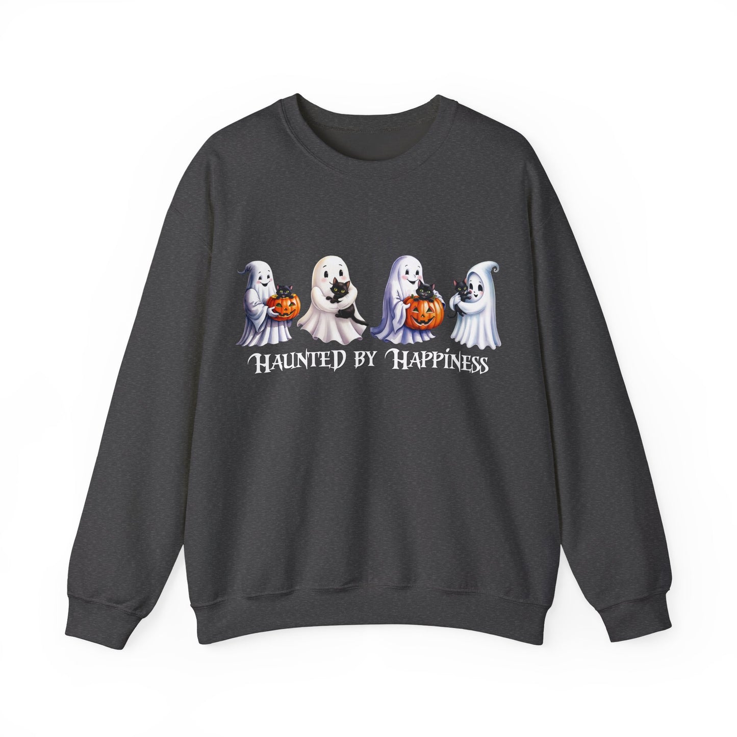 π» Haunted by Happiness: Ghosts of Joy and Candy - Halloween Ghosts Sweatshirt, Cozy Crewneck, Autumn Apparel, Spooky Season Gift, Unisex Sweatshirt for Fall Celebrations