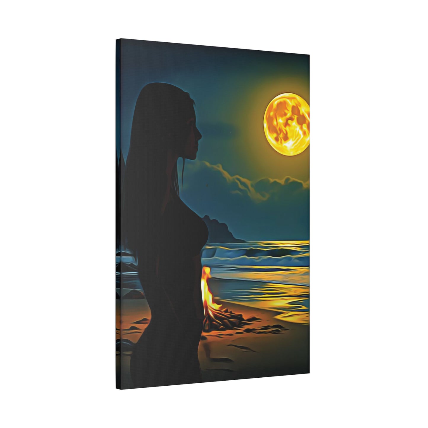 Moonfire Calm โ Where Ocean Light Meets Inner Glow ๐๐ฅ - Moonlit Beach Canvas Art, Nautical Decor for Home, Coastal Aesthetic, Perfect for Living Room, Gift for Ocean Lovers