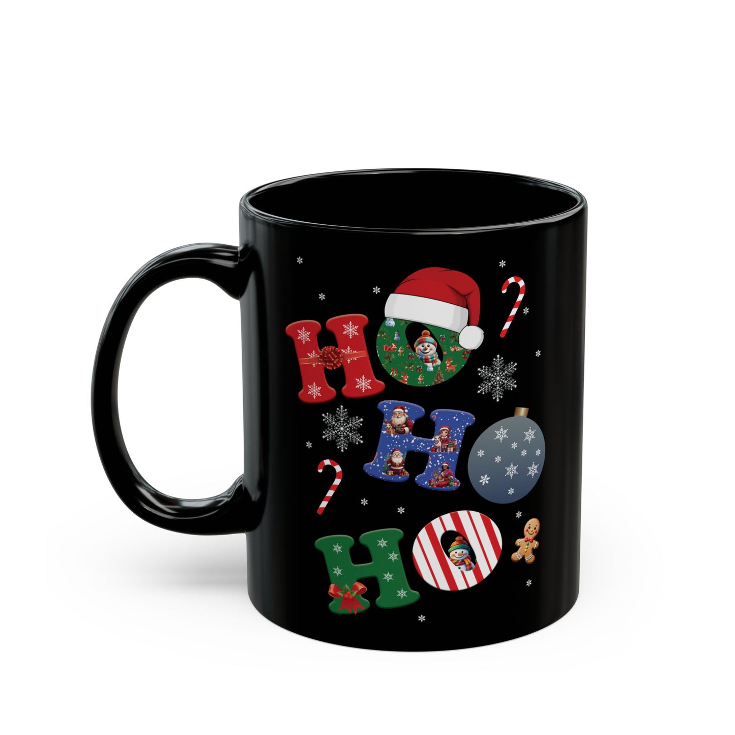 Festive Holiday Black Mug (11oz & 15oz) - 'Ho Ho Ho' Christmas Design