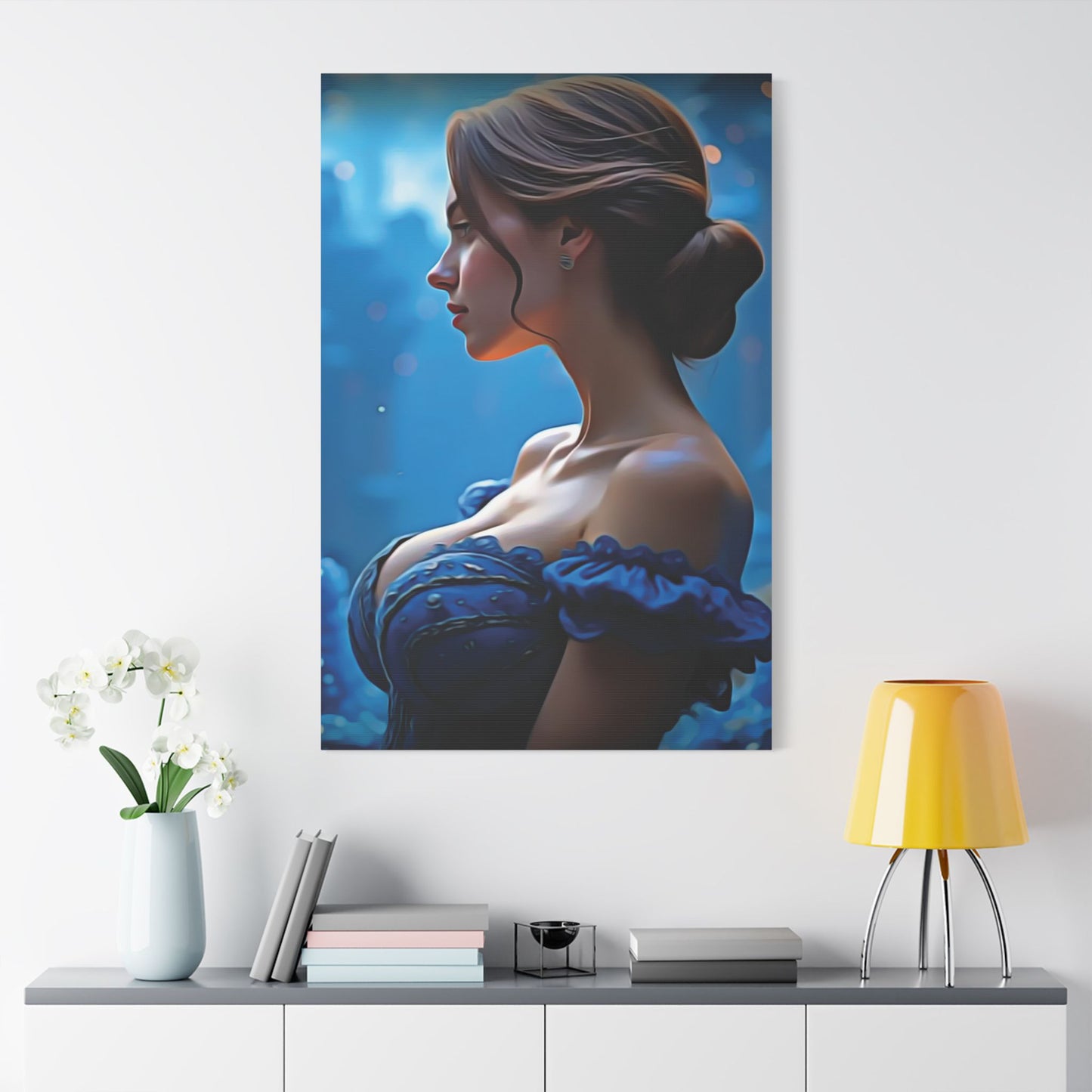"Grace in Twilight: A Timeless Portrait of Strength, Elegance, and Inner Radiance" - Elegant Satin Canvas Wall Art, Home Decor, Art Print, Gift for Her, Wall Decoration, Whimsical Art