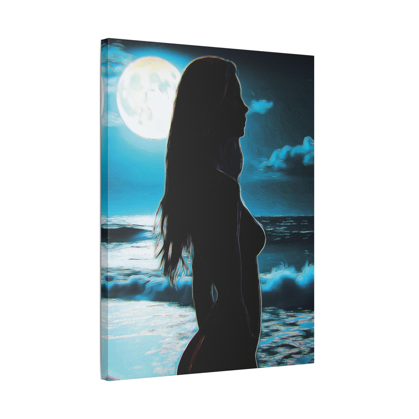 Moonlit Reflections – Serenity, Strength & Ocean Calm in One Magical Moment 🌊🌕 - Stretched Canvas Art Print, Moonlit Ocean Wall Decor, Aesthetic Home Decoration, Unique Artwork for Living Room, Modern Art Gift