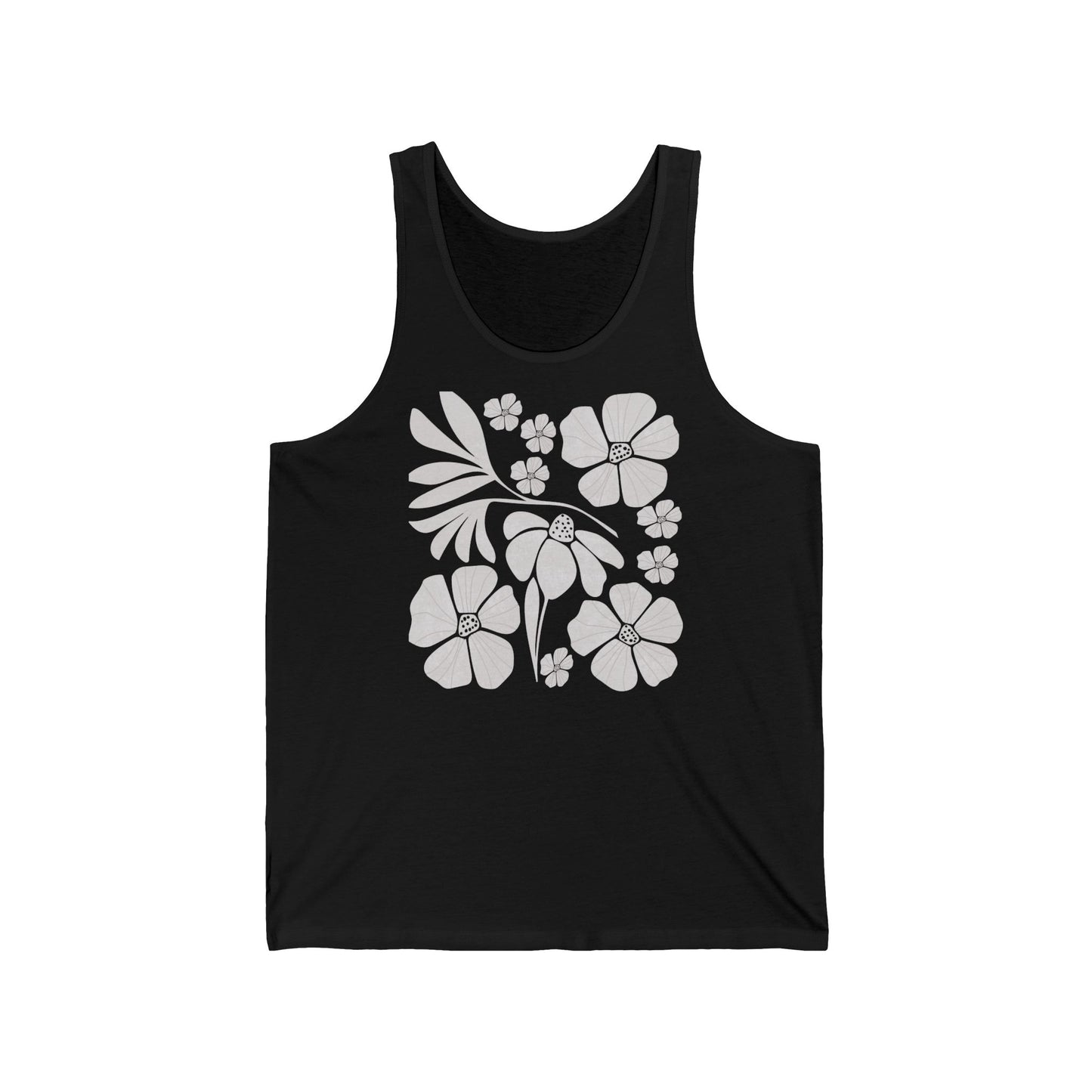 Floral Boho, Retro style Unisex Jersey Tank - Comfortable Summer Wear for Nature Lovers