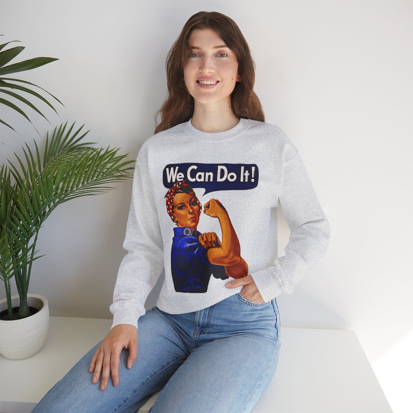 Empowerment Pop Art | Bold "We Can Do It" T-Shirts, Sweatshirts, Mugs & Wall Art for Inspiration - Empowering Rosie Crewneck Sweatshirt | Motivational Gift, Casual Wear, Feminism, Women’s Apparel, Inspirational Fashion