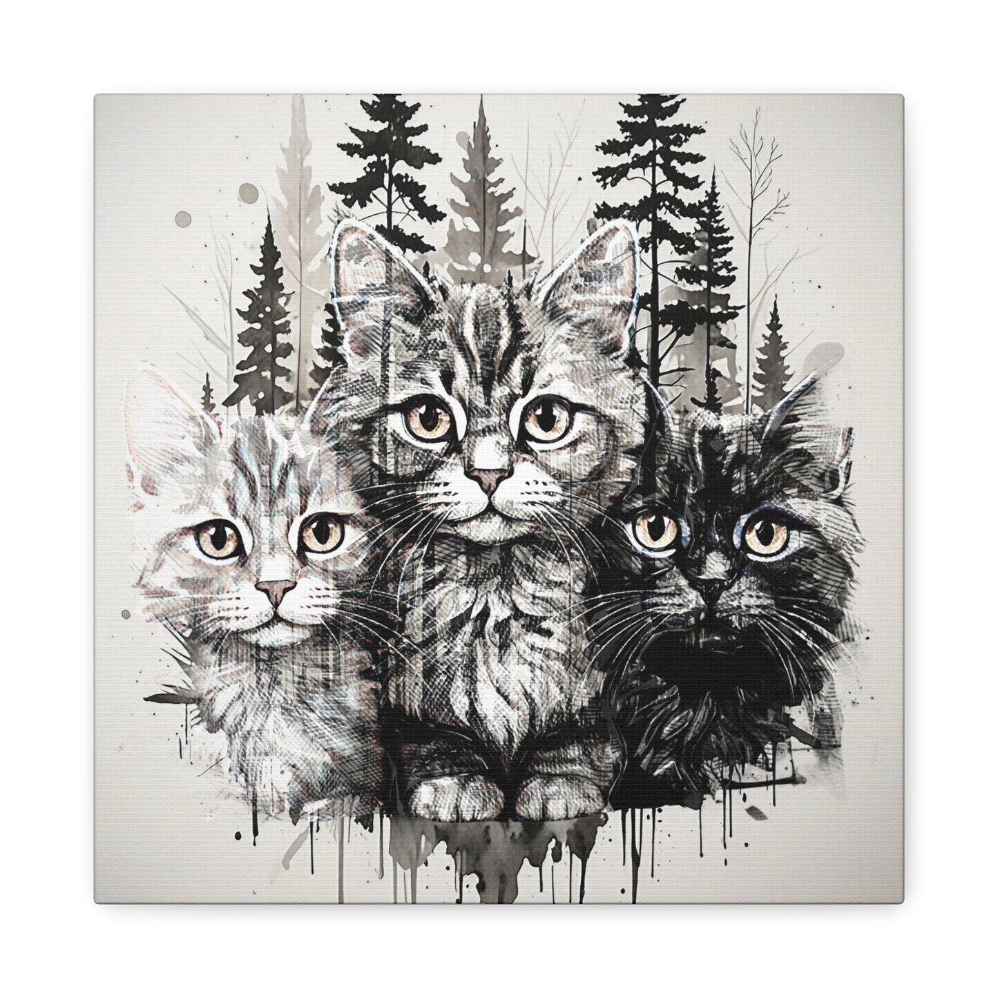 Cat Portrait Canvas Art - Whimsical Feline Wall Decor for Cat Lovers
