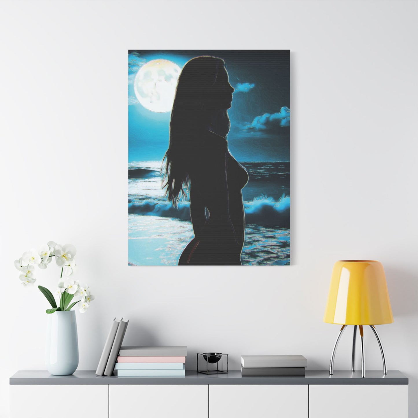 Moonlit Reflections – Serenity, Strength & Ocean Calm in One Magical Moment 🌊🌕 - Stretched Canvas Art Print, Moonlit Ocean Wall Decor, Aesthetic Home Decoration, Unique Artwork for Living Room, Modern Art Gift