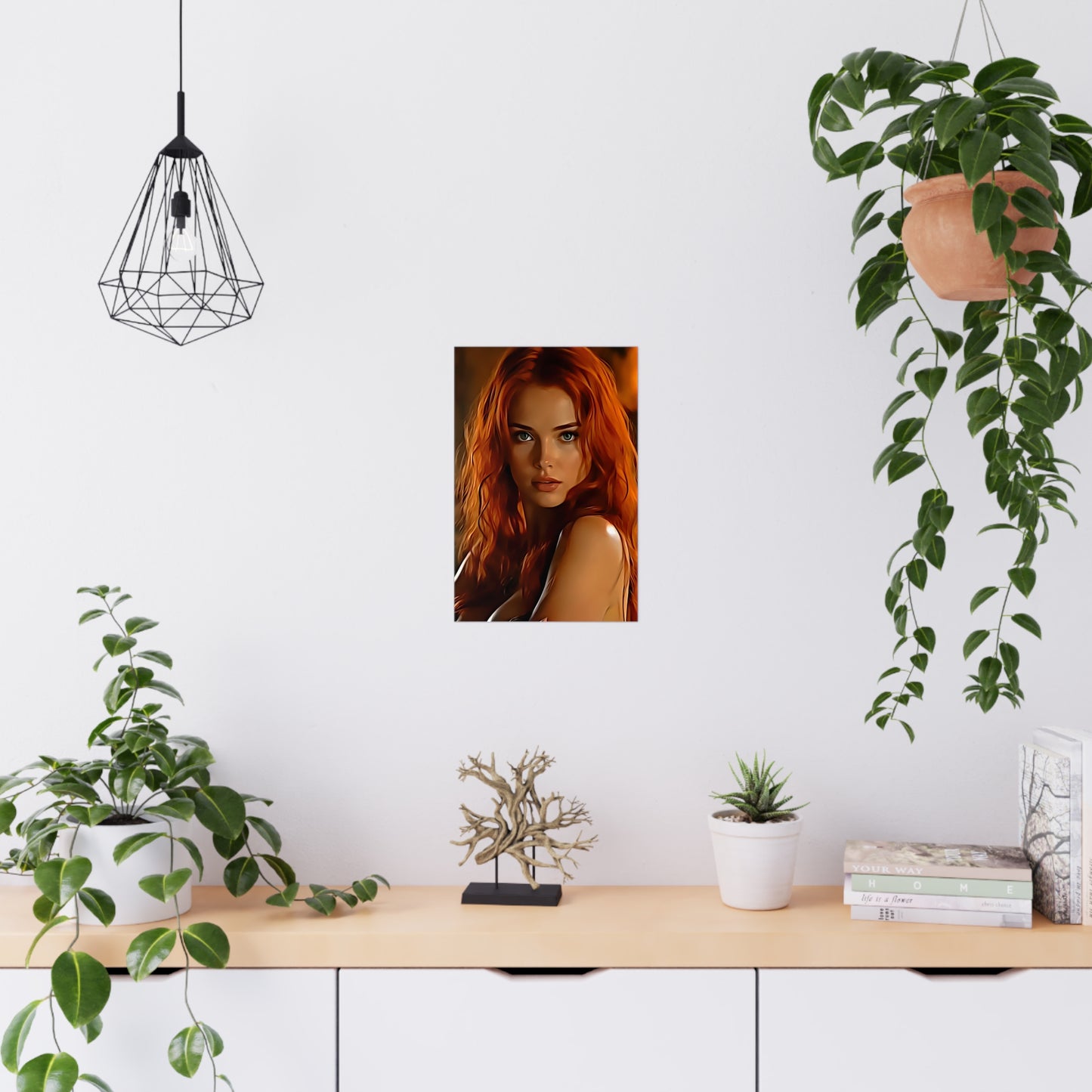 Fiery Muse: Ignite Your Passion with the Radiant Gaze of the Crimson Enchantress - Vibrant Matte Poster Art, Captivating Wall Decor, Perfect Gift for Art Lovers, Home Aesthetic, Unique Artwork for Any Occasion