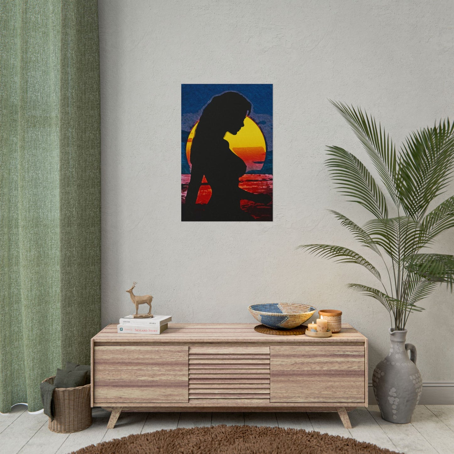 Radiant Horizons: Empowering Silhouette by Sunset – Embrace Inner Strength and Inspiring Beauty - Vibrant Beach Sunset Rolled Poster, Living Room Decor, Nautical Art, Home Aesthetic, Gift for Beach Lovers, Boho Wall Art