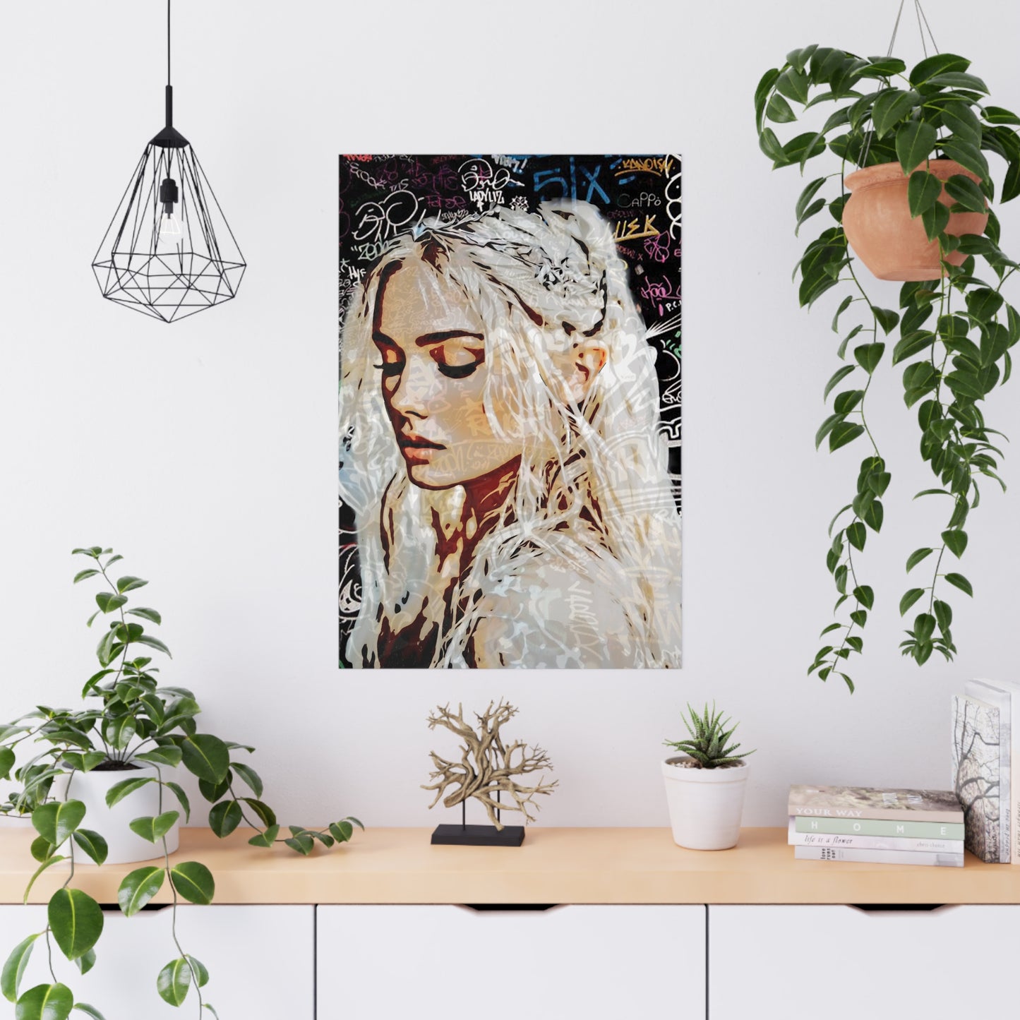 "Urban Dreams: Street Art Portrait of Hope and Beauty Emerging from City's Creative Soul" - Artistic Matte Poster for Home Decor, Aesthetic Wall Art, Gift for Her, Trendy Room Decoration, Stylish Artwork