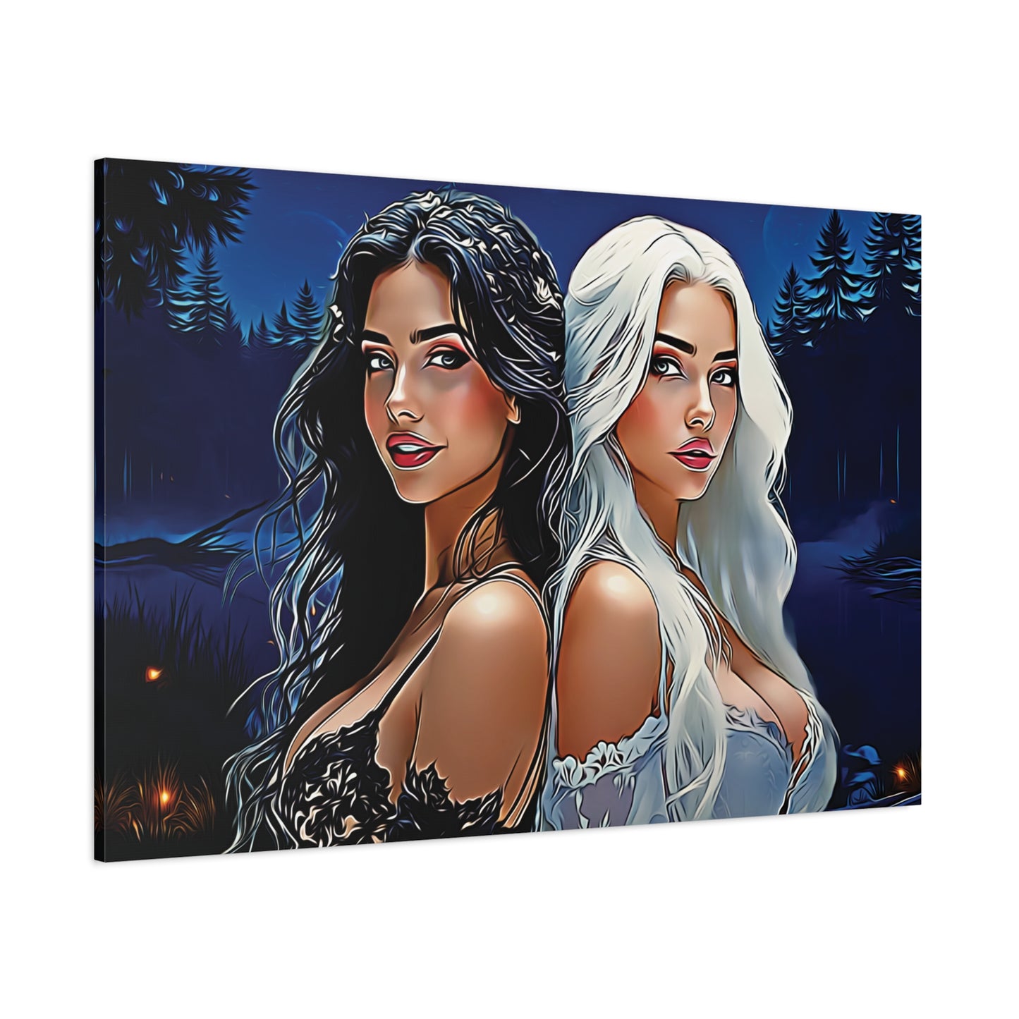 Moonlit Sisters of Opposites – Enchanted Night Art of Balance, Beauty, and Timeless Harmony - Canvas Art Print, Vibrant Wall Decor, Modern Home Art, Ideal Gift for Friends, Elegant Bedroom Accents, Birthday Present