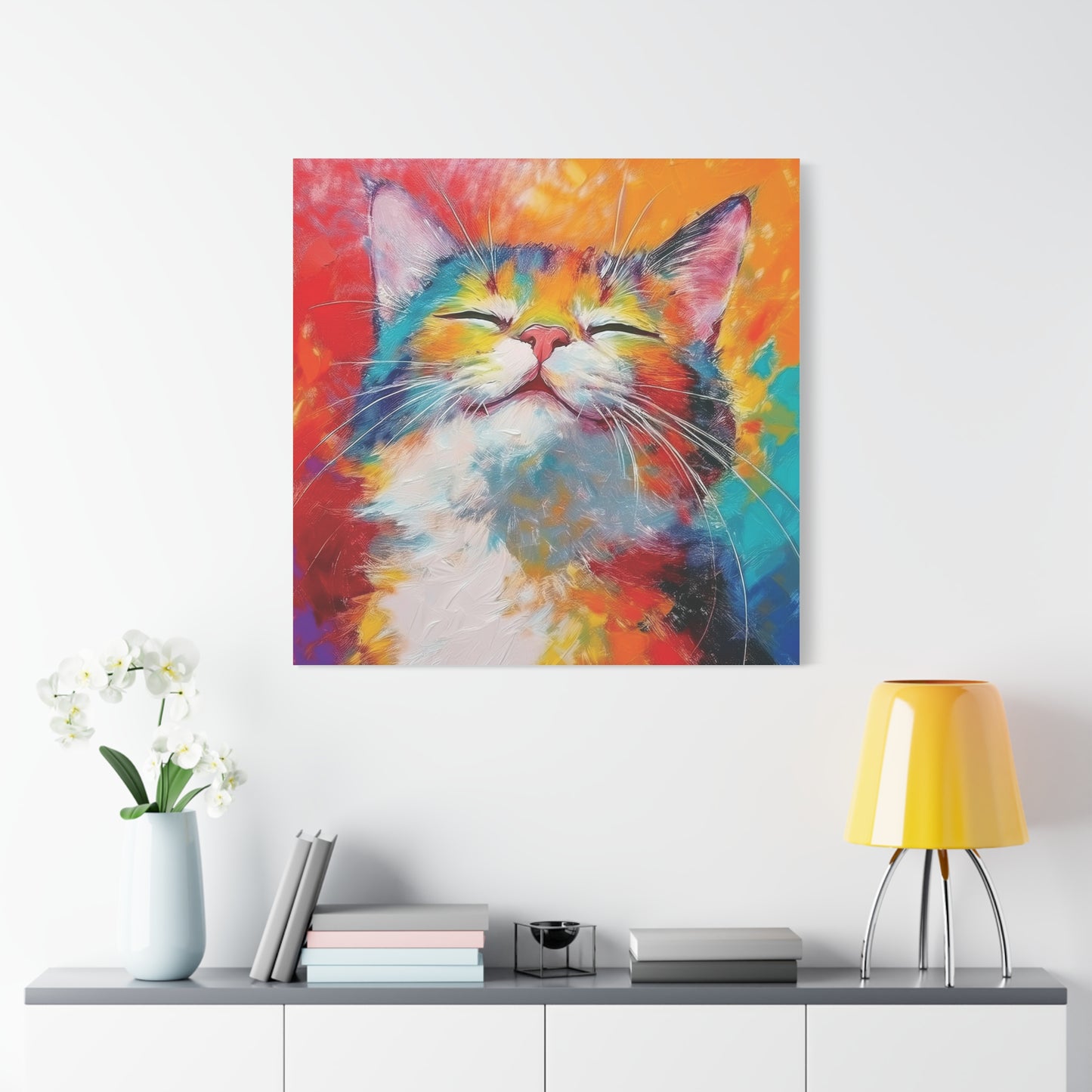 Canvas Print: Pawsitive Vibes Tri-Color Cat Artwork