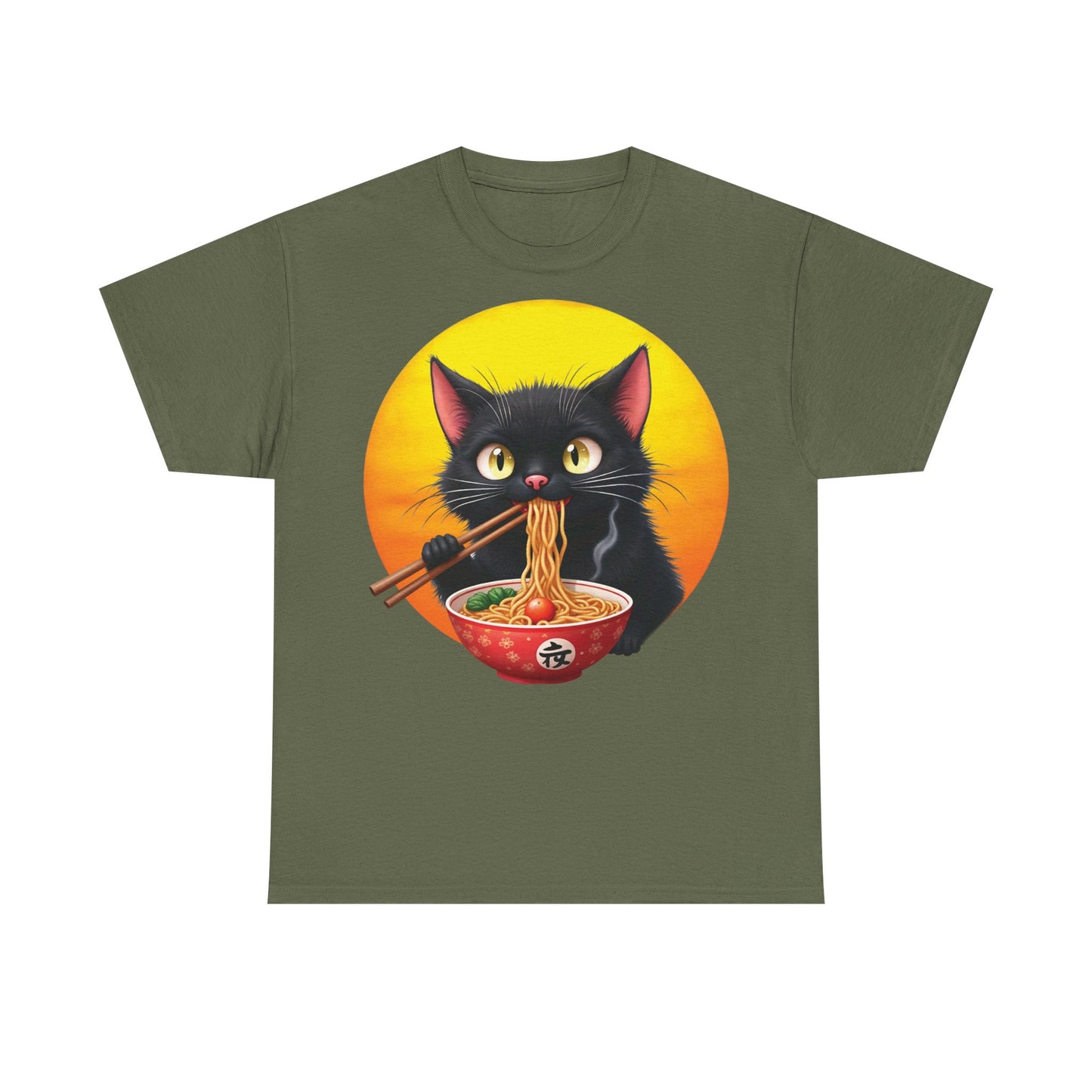 Ramen Cat Magic – Whiskers, Noodles & Sunshine Vibes - Ramen Cat - Cute Cat with Bowl of Noodles Unisex Heavy Cotton Tee
