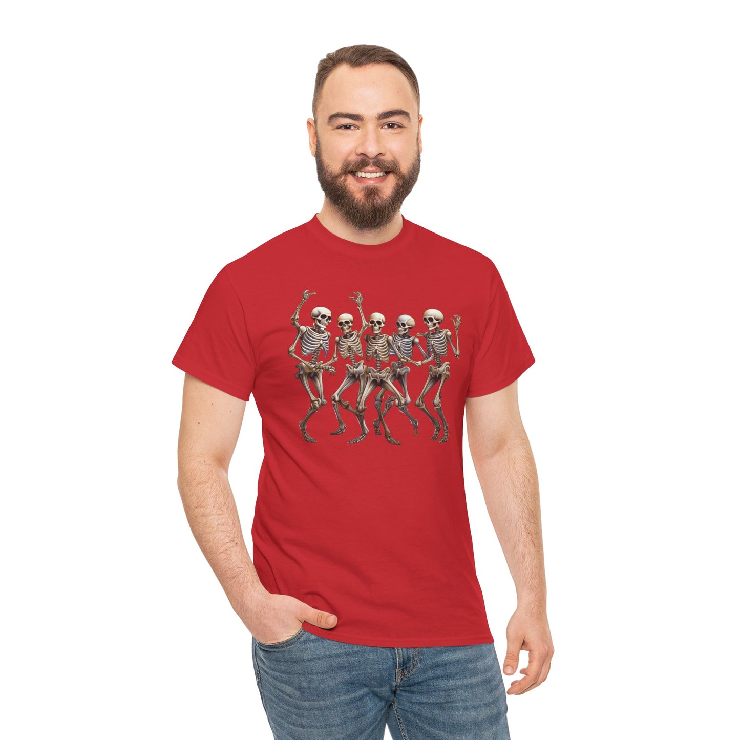 "Celebrate Life with Dancing Skeletons – Bold Apparel & Mugs that Spark Joy" - Unisex Heavy Cotton Tee with Dancing Skeletons, Halloween Shirt, Casual Tee, Party Apparel, Fun Graphic T-Shirt