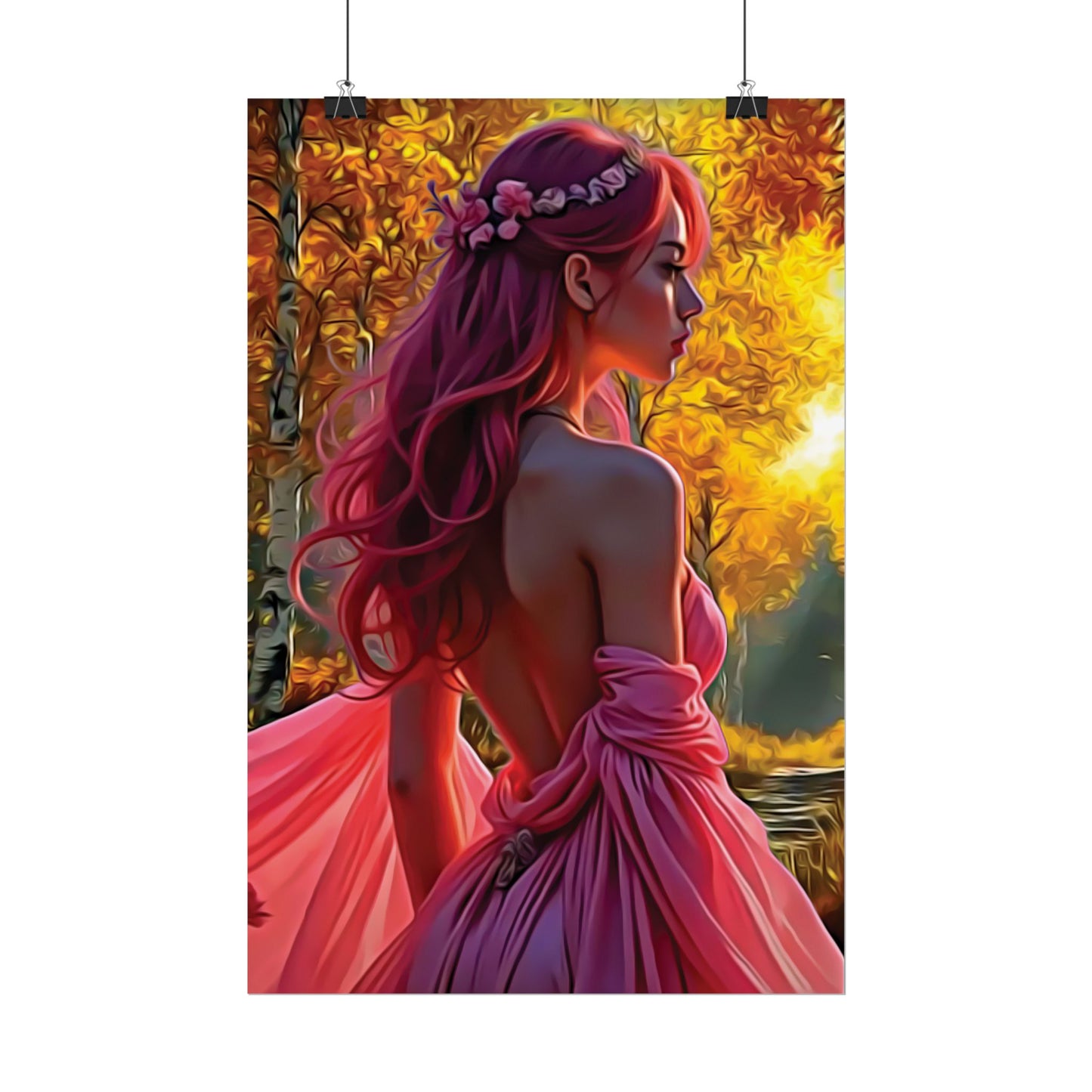 Beauty in Pink – Elegance Blossoms in Autumn Light - Enchanting Art Print, Elegant Decor, Fall Aesthetic, Feminine Wall Art, Unique Gift for Her, Boho Style Poster